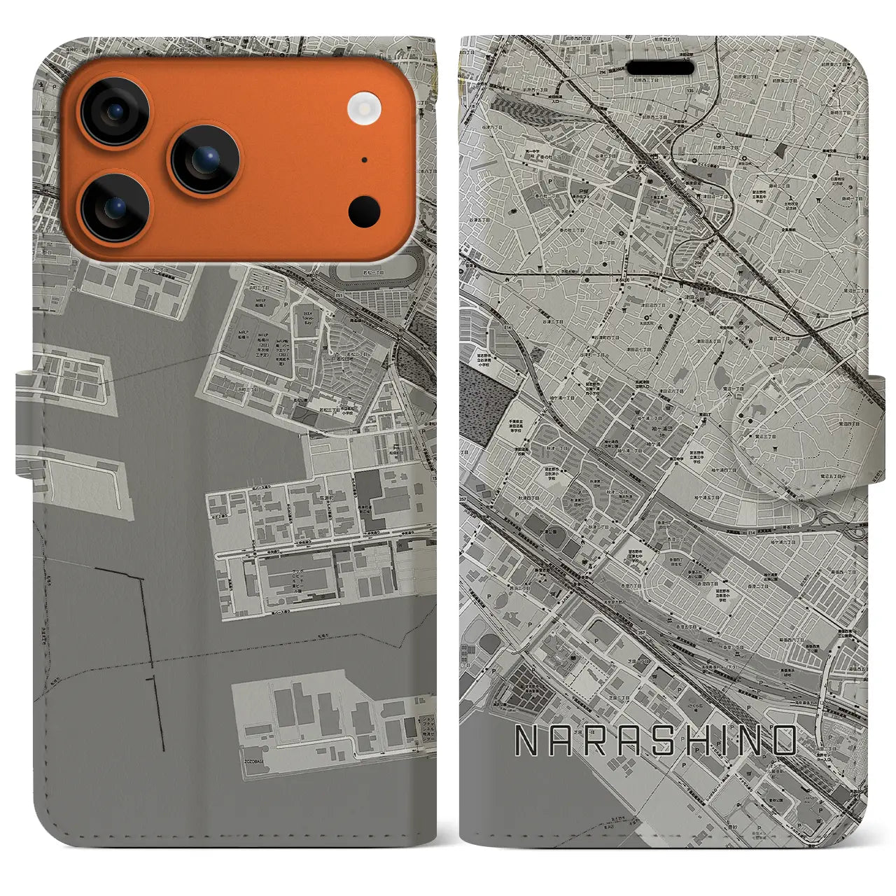 【習志野(千葉県)】地図柄iPhoneケース(手帳タイプ)