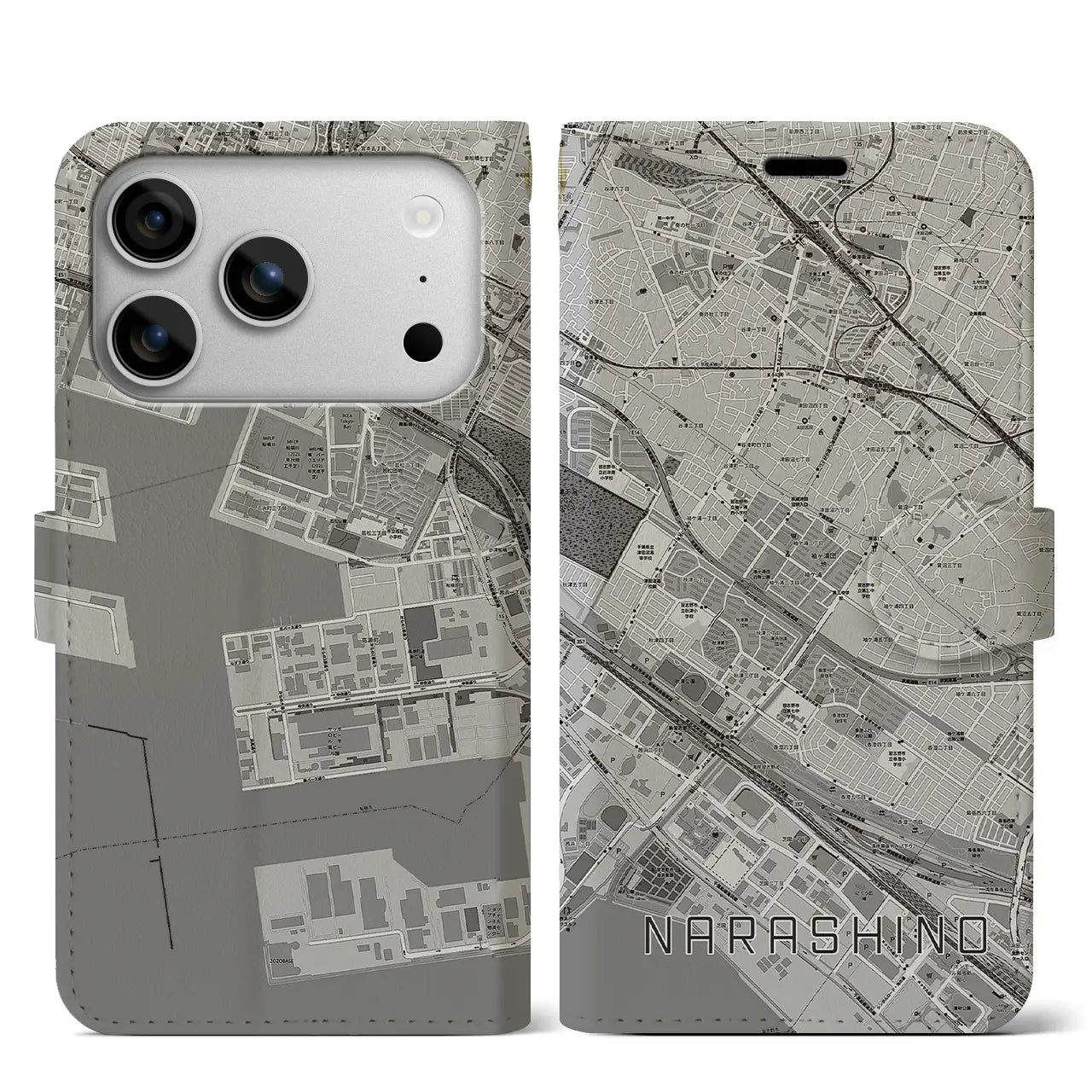 【習志野(千葉県)】地図柄iPhoneケース(手帳タイプ)