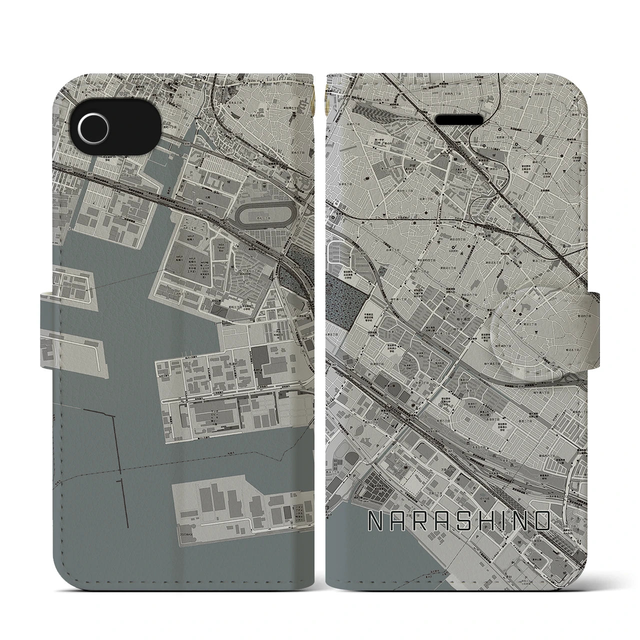 【習志野(千葉県)】地図柄iPhoneケース(手帳タイプ)