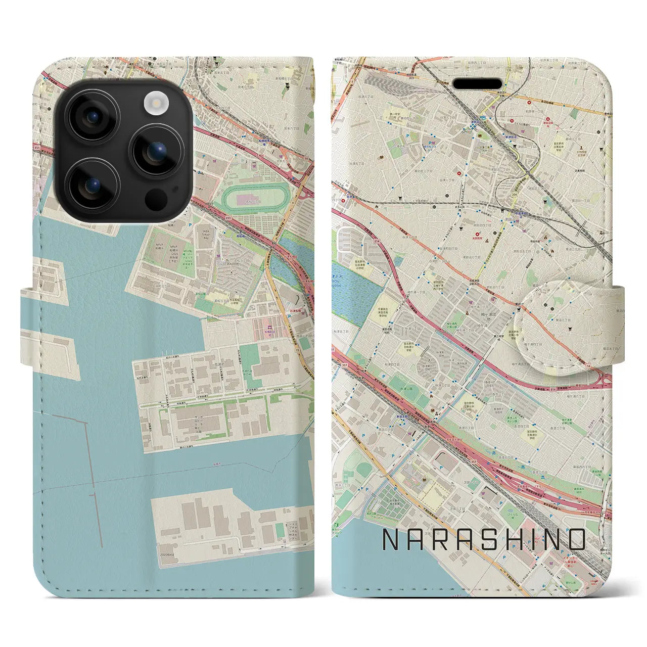 【習志野(千葉県)】地図柄iPhoneケース(手帳タイプ)ナチュラル・iPhone 16 用
