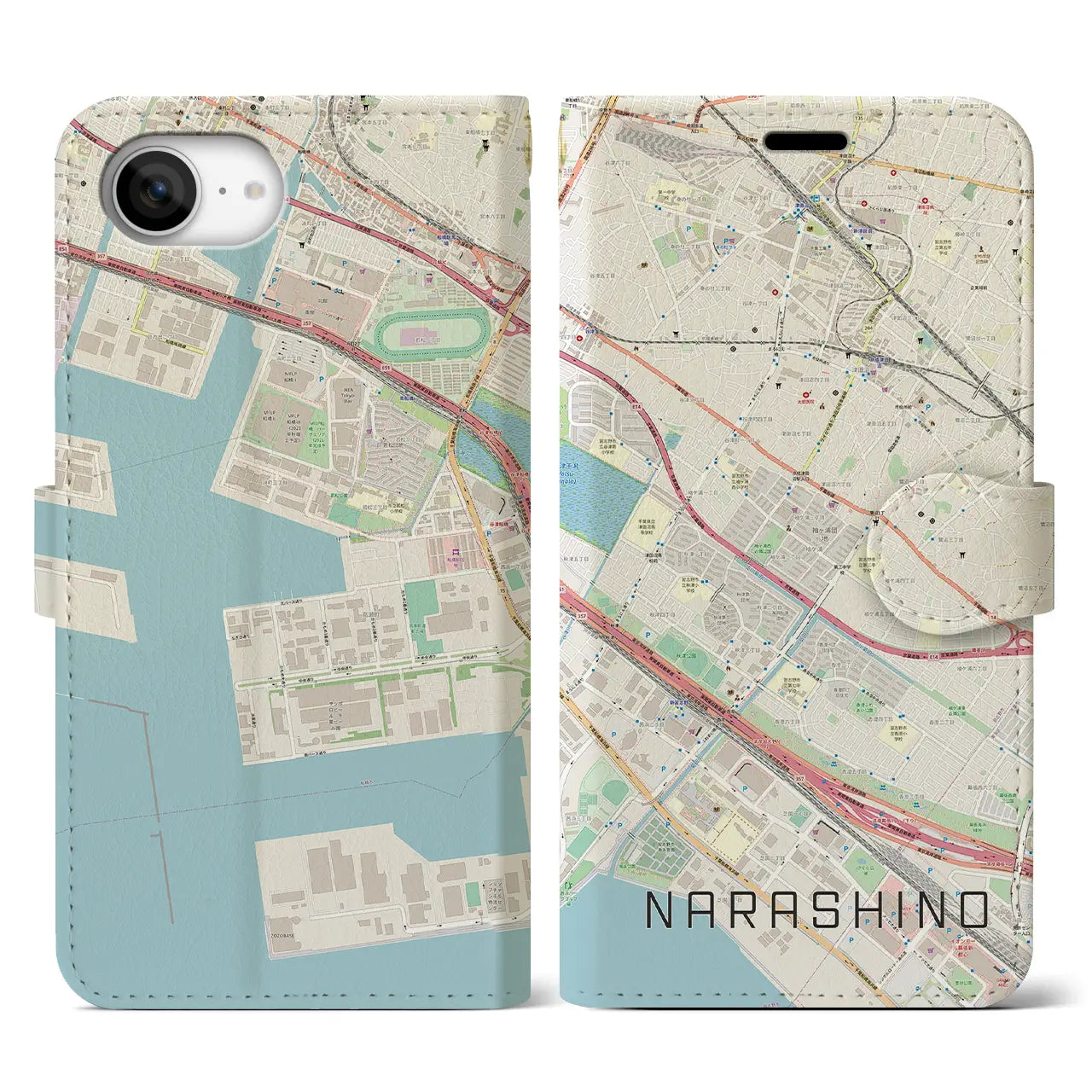 【習志野(千葉県)】地図柄iPhoneケース(手帳タイプ)