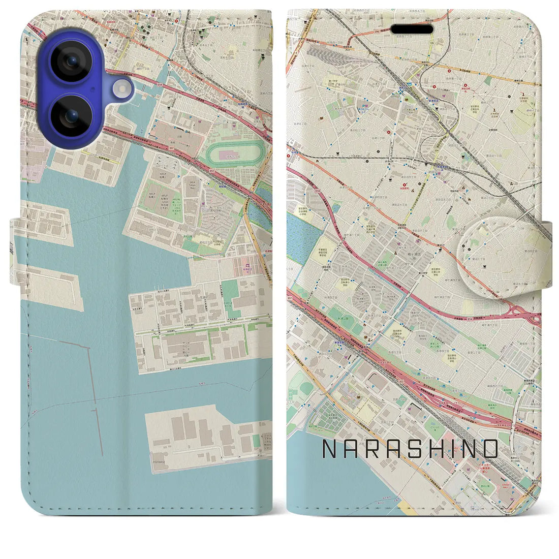 【習志野(千葉県)】地図柄iPhoneケース(手帳タイプ)ナチュラル・iPhone 16 Pro Max 用