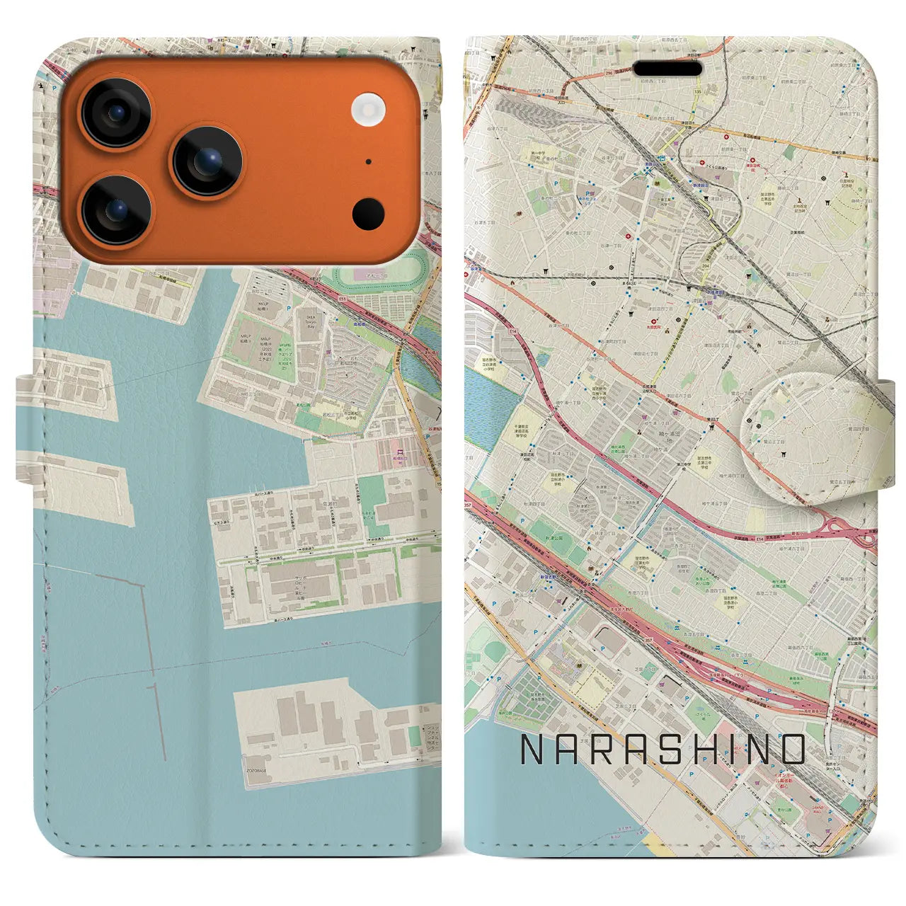 【習志野(千葉県)】地図柄iPhoneケース(手帳タイプ)