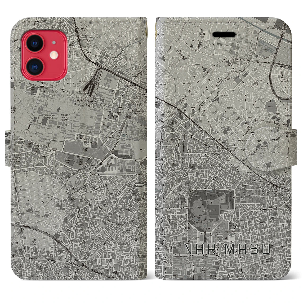 【成増(東京都)】地図柄iPhoneケース(手帳タイプ)モノトーン・iPhone 11 用
