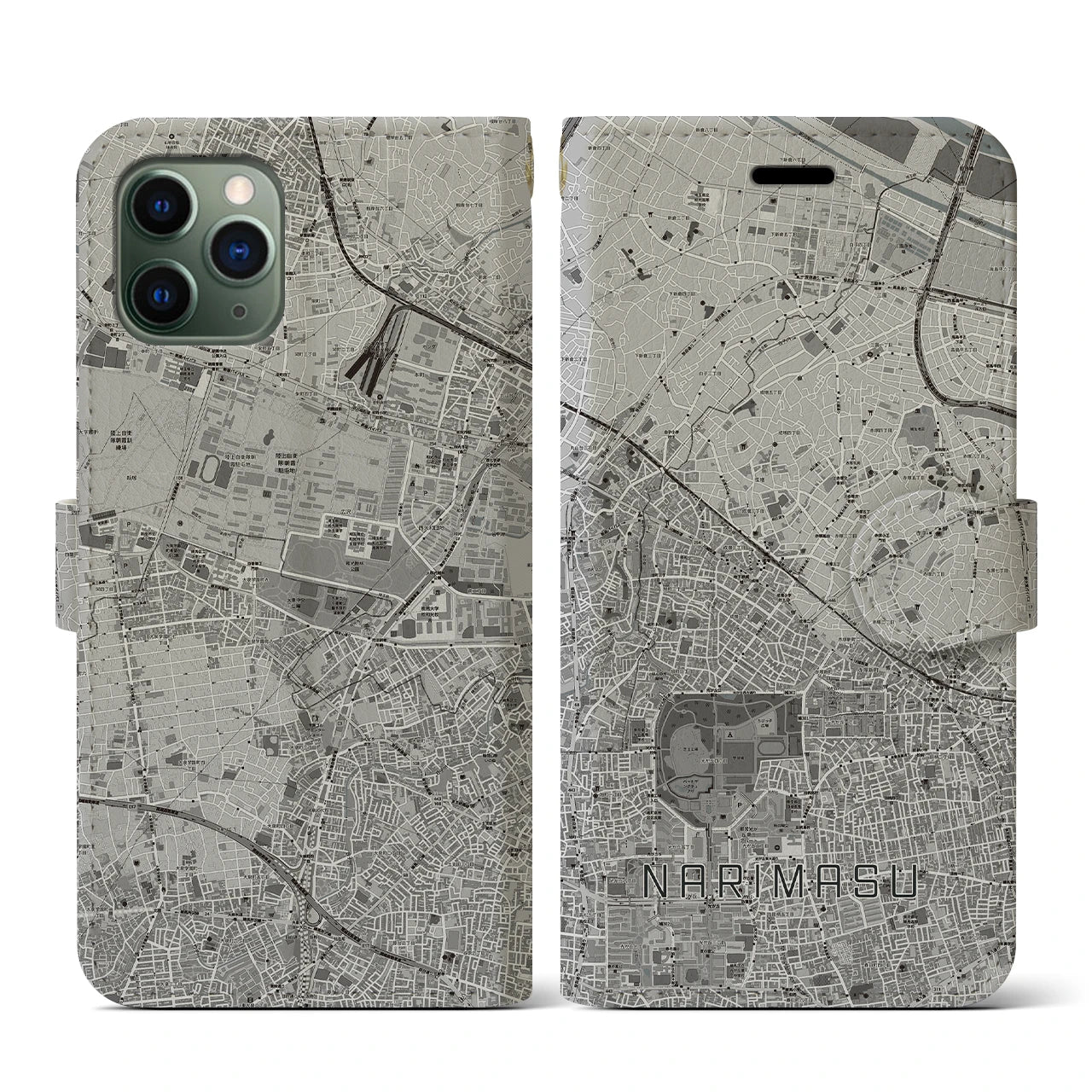 【成増(東京都)】地図柄iPhoneケース(手帳タイプ)モノトーン・iPhone 11 Pro 用