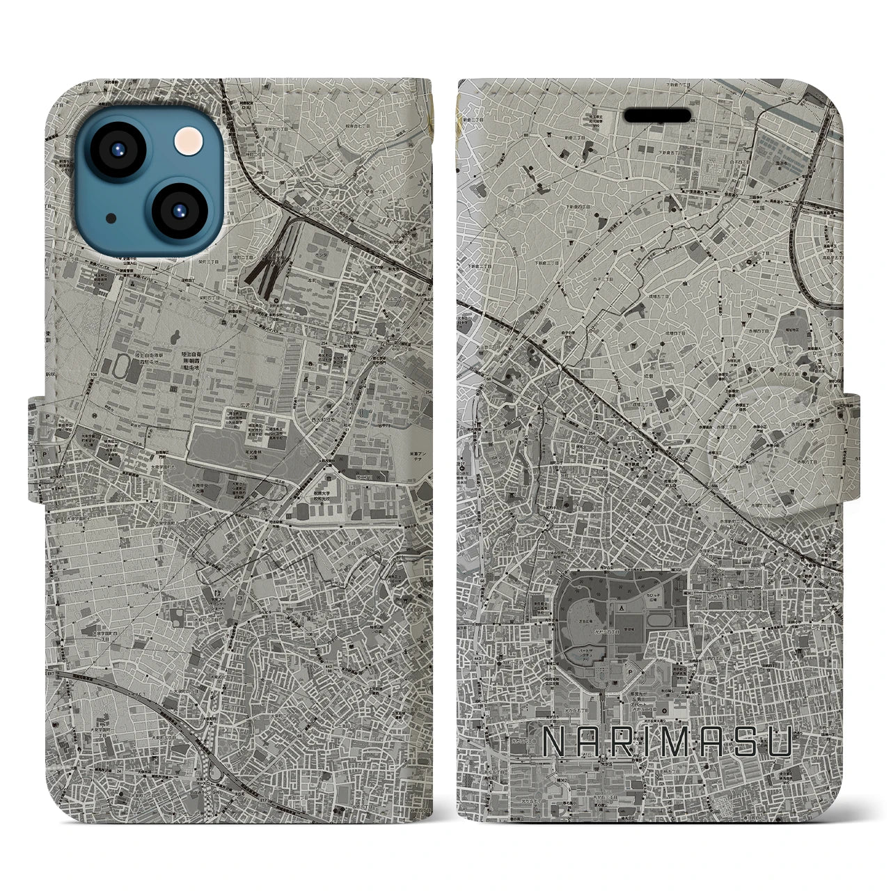【成増(東京都)】地図柄iPhoneケース(手帳タイプ)モノトーン・iPhone 13 用
