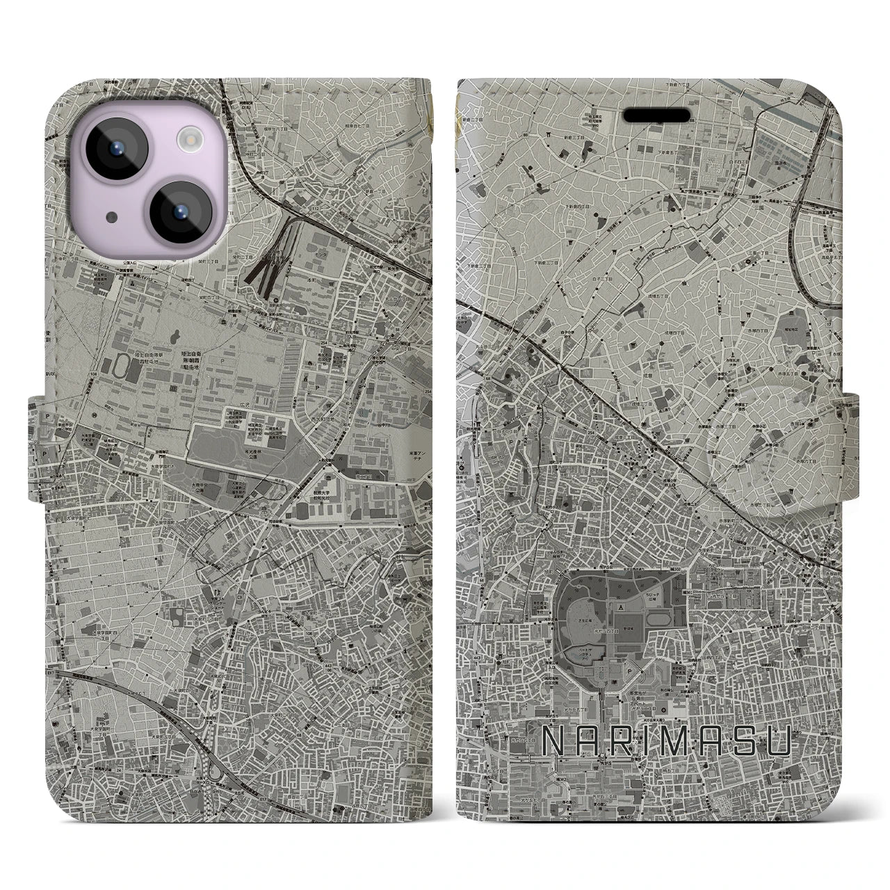 【成増(東京都)】地図柄iPhoneケース(手帳タイプ)モノトーン・iPhone 14 用