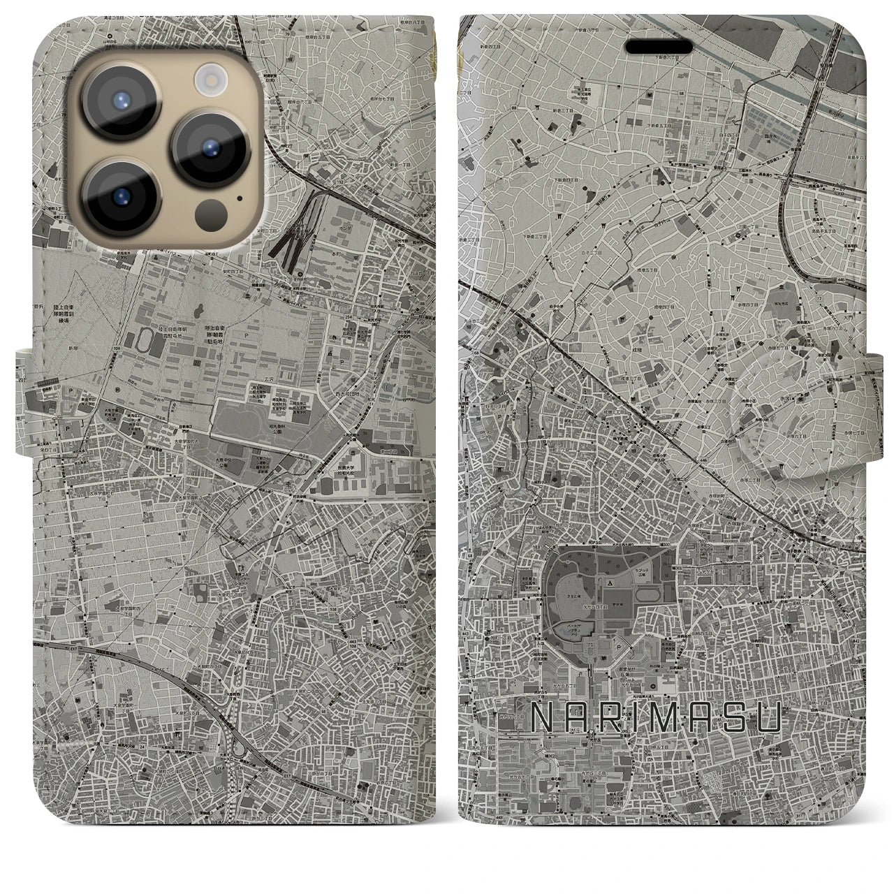 【成増(東京都)】地図柄iPhoneケース(手帳タイプ)モノトーン・iPhone 14 Pro Max 用