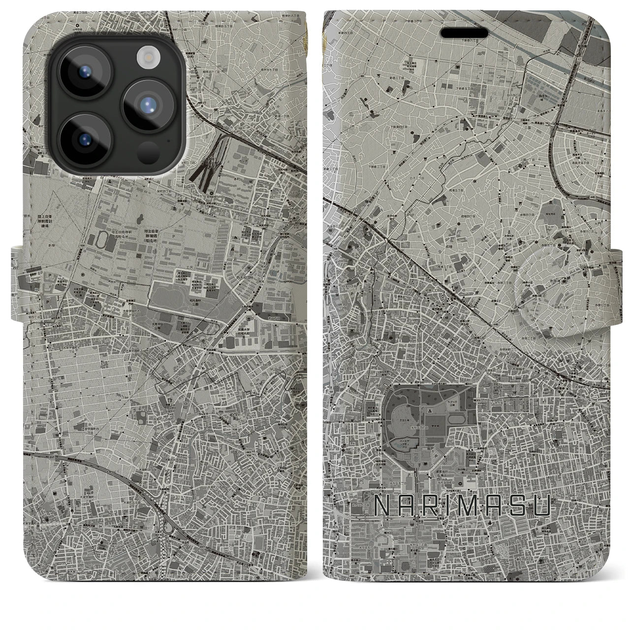 【成増(東京都)】地図柄iPhoneケース(手帳タイプ)モノトーン・iPhone 15 Pro Max 用