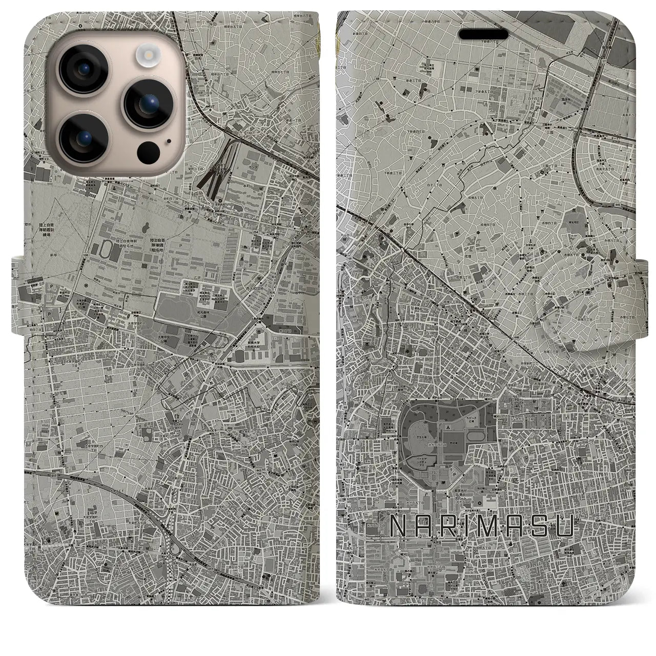 【成増(東京都)】地図柄iPhoneケース(手帳タイプ)モノトーン・iPhone 16 Plus 用