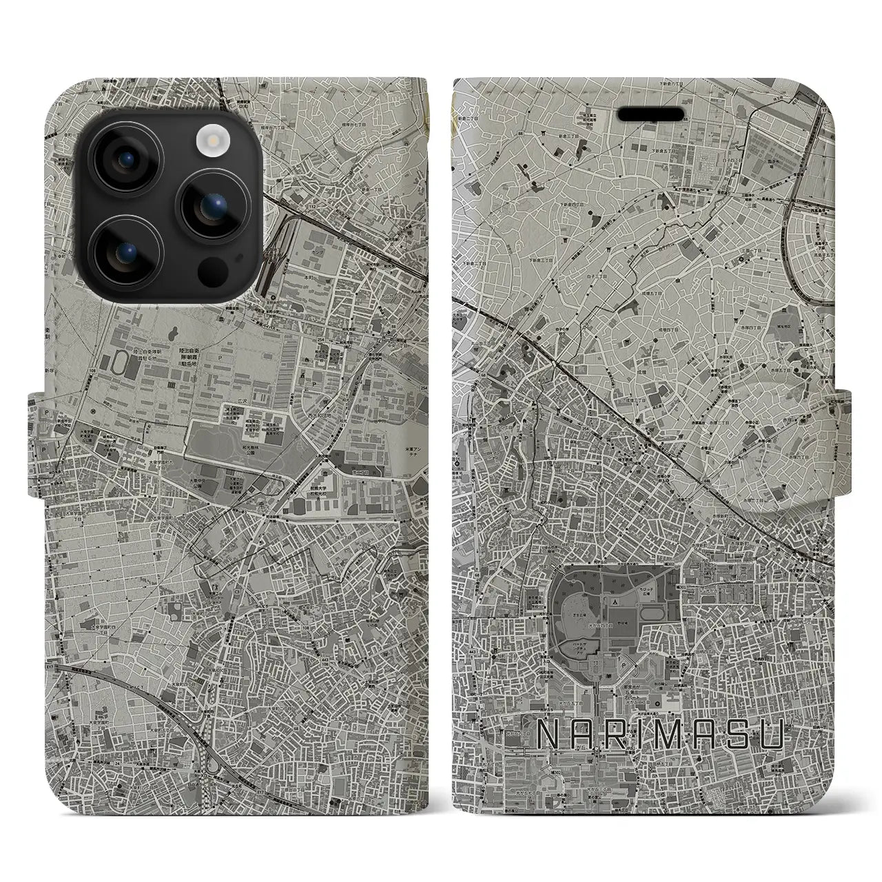 【成増(東京都)】地図柄iPhoneケース(手帳タイプ)モノトーン・iPhone 16 用