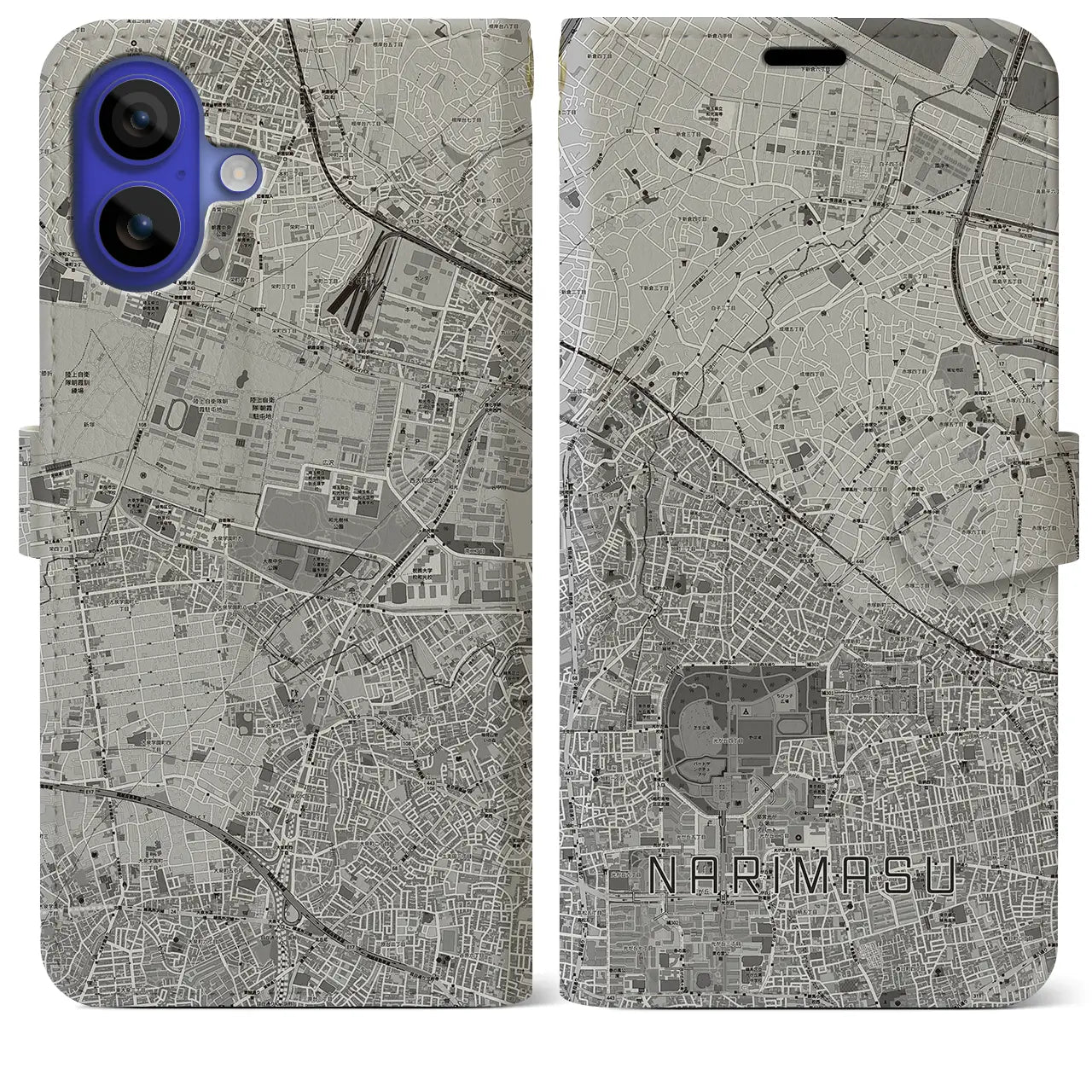 【成増(東京都)】地図柄iPhoneケース(手帳タイプ)モノトーン・iPhone 16 Pro Max 用