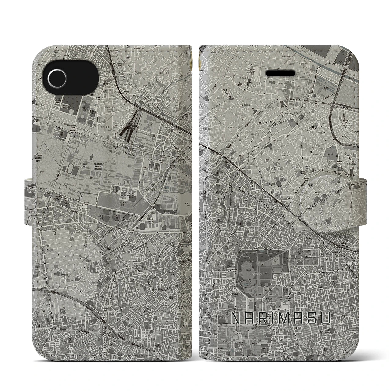 【成増(東京都)】地図柄iPhoneケース(手帳タイプ)モノトーン・iPhone SE(第3 / 第2世代) / 8 / 7 / 6s / 6 用