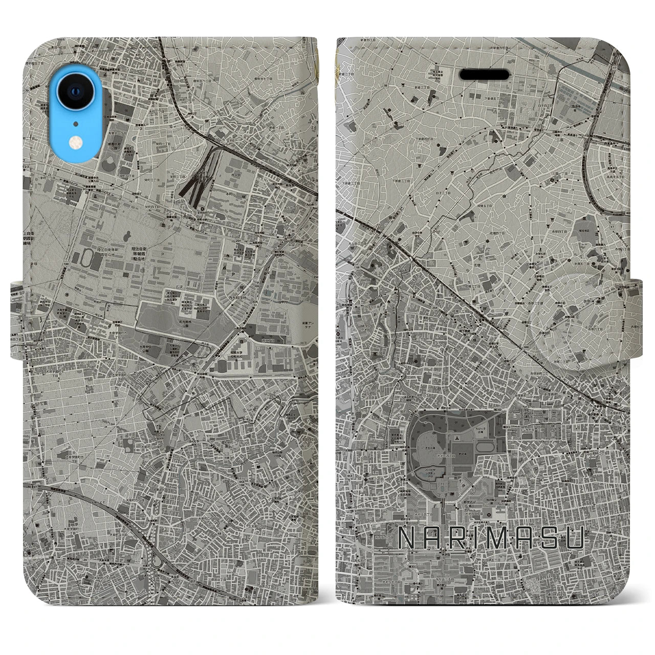 【成増(東京都)】地図柄iPhoneケース(手帳タイプ)モノトーン・iPhone XR 用