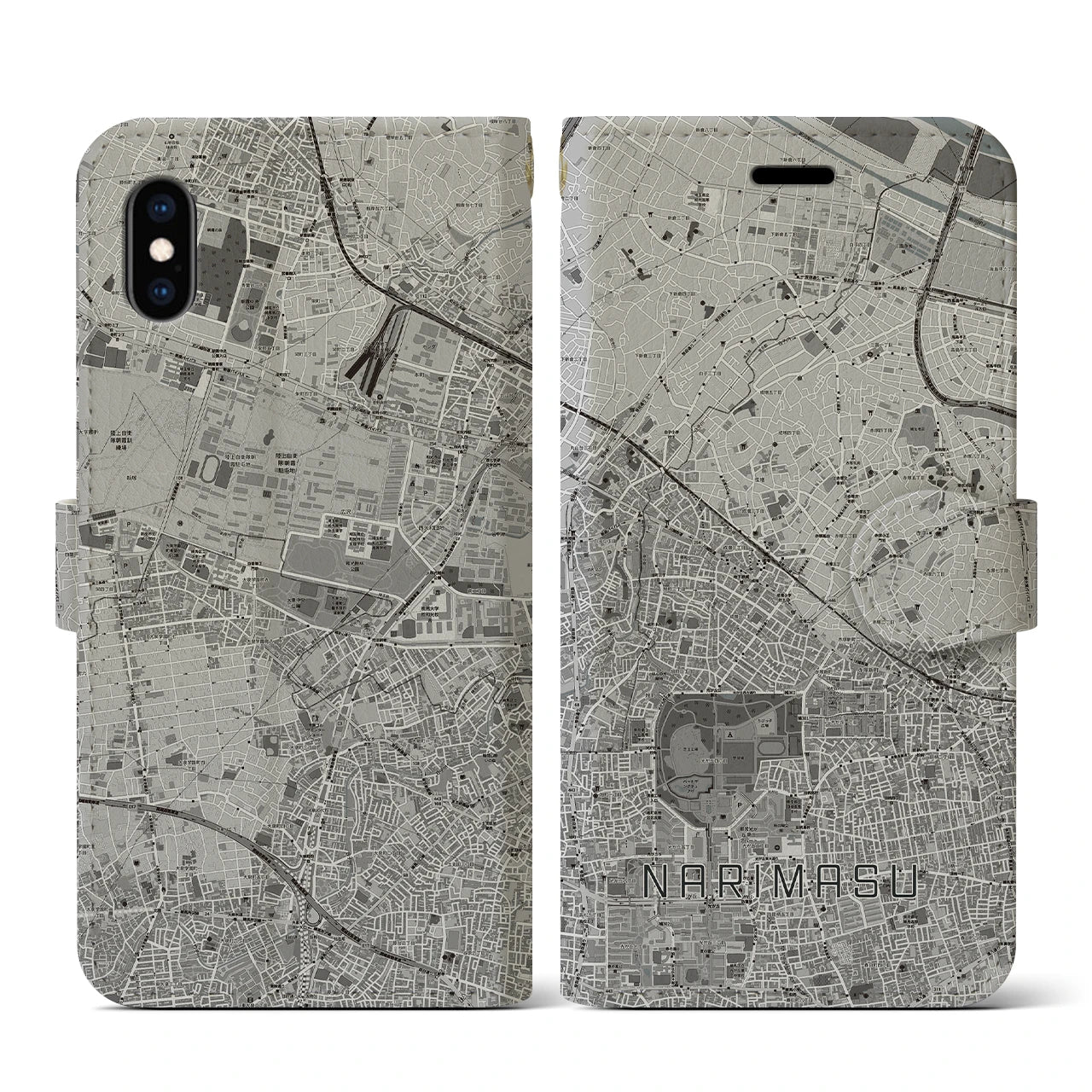 【成増(東京都)】地図柄iPhoneケース(手帳タイプ)モノトーン・iPhone XS / X 用