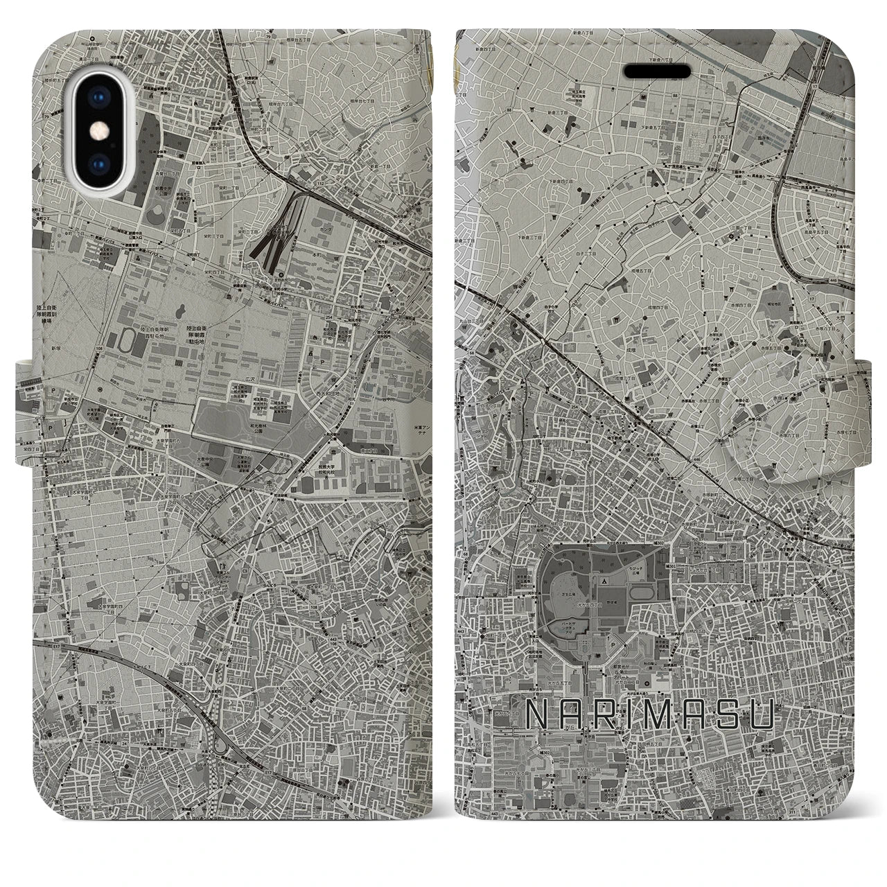 【成増(東京都)】地図柄iPhoneケース(手帳タイプ)モノトーン・iPhone XS Max 用
