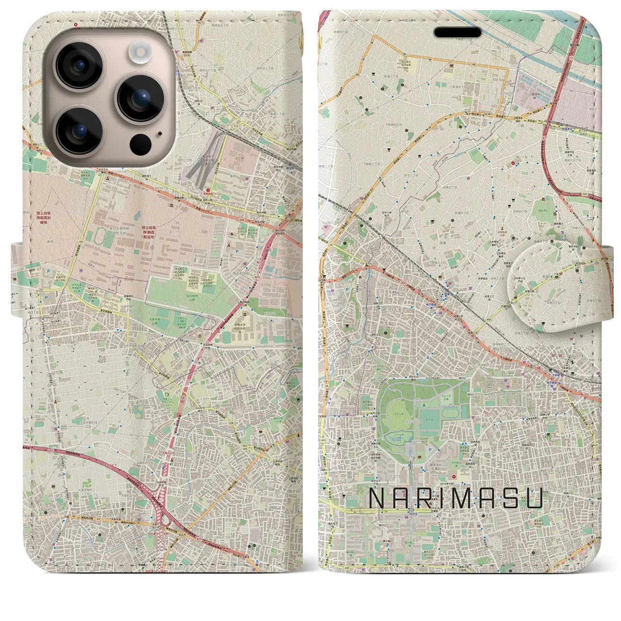 【成増(東京都)】地図柄iPhoneケース(手帳タイプ)ナチュラル・iPhone 16 Plus 用