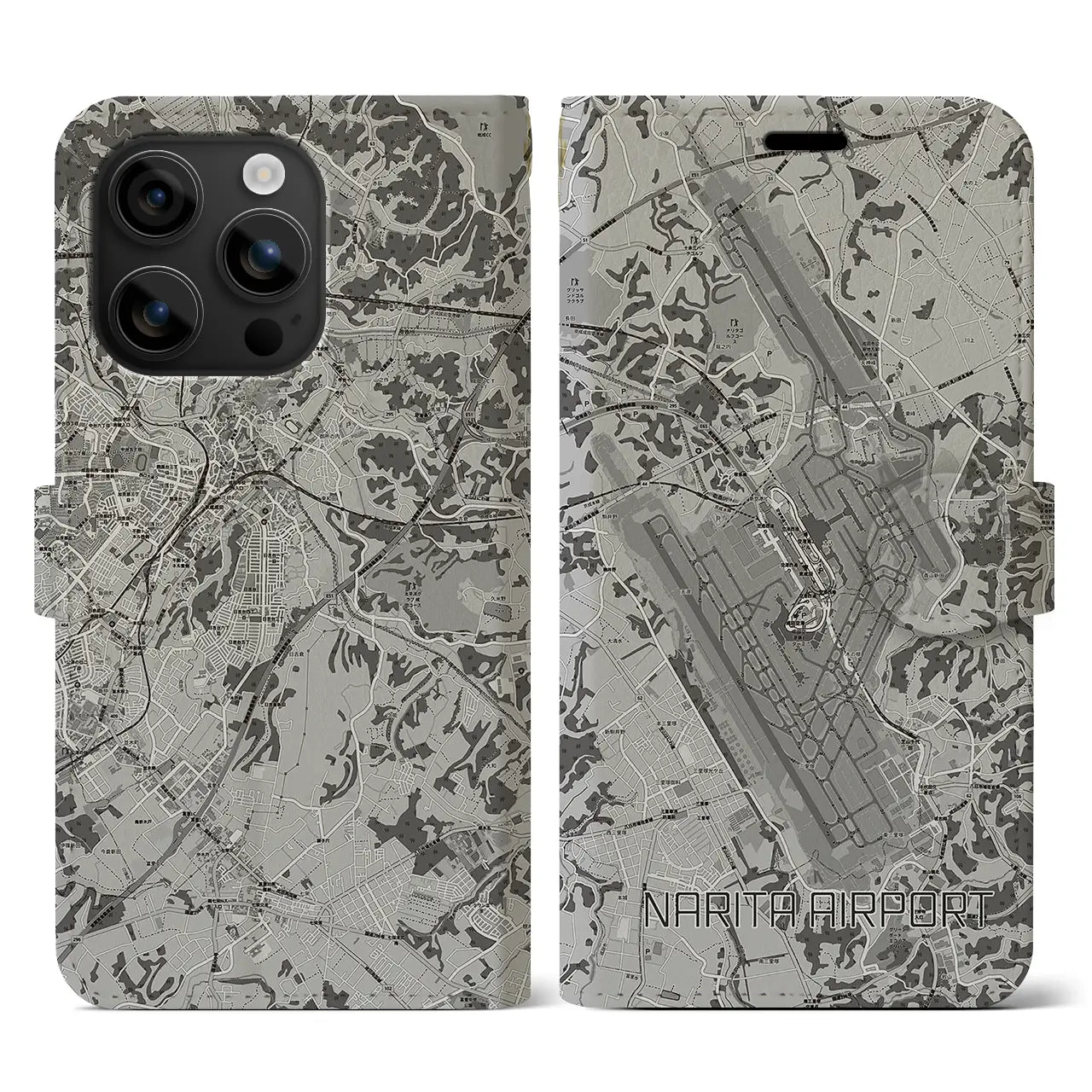 【成田空港(千葉県)】地図柄iPhoneケース(手帳タイプ)モノトーン・iPhone 16 用