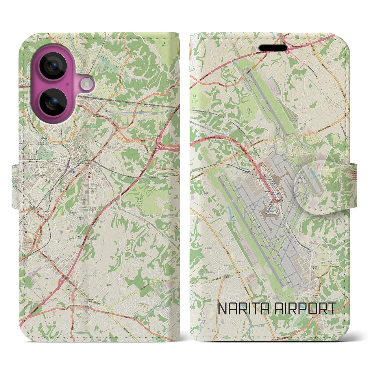 【成田空港(千葉県)】地図柄iPhoneケース(手帳タイプ)ナチュラル・iPhone 16 Pro 用