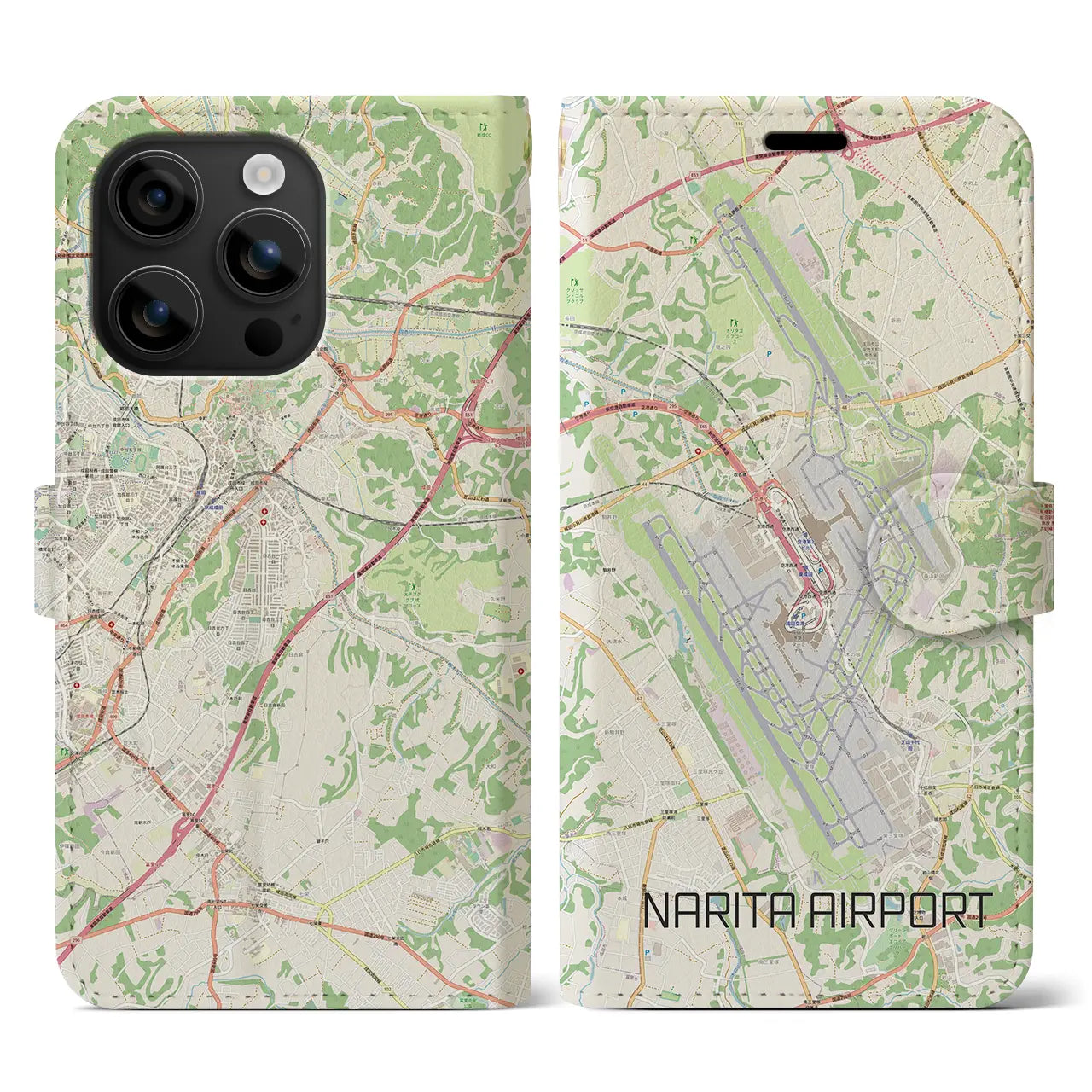 【成田空港(千葉県)】地図柄iPhoneケース(手帳タイプ)ナチュラル・iPhone 16 用