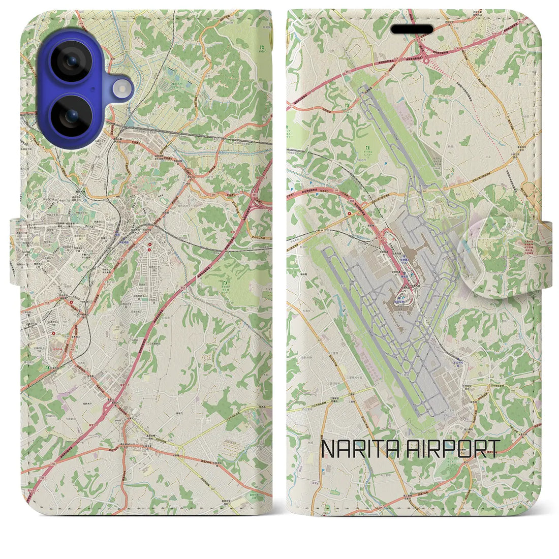 【成田空港(千葉県)】地図柄iPhoneケース(手帳タイプ)ナチュラル・iPhone 16 Pro Max 用