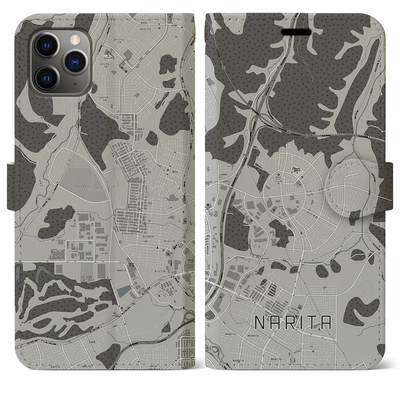 【成田(宮城県)】地図柄iPhoneケース(手帳タイプ)モノトーン・iPhone 11 Pro Max 用