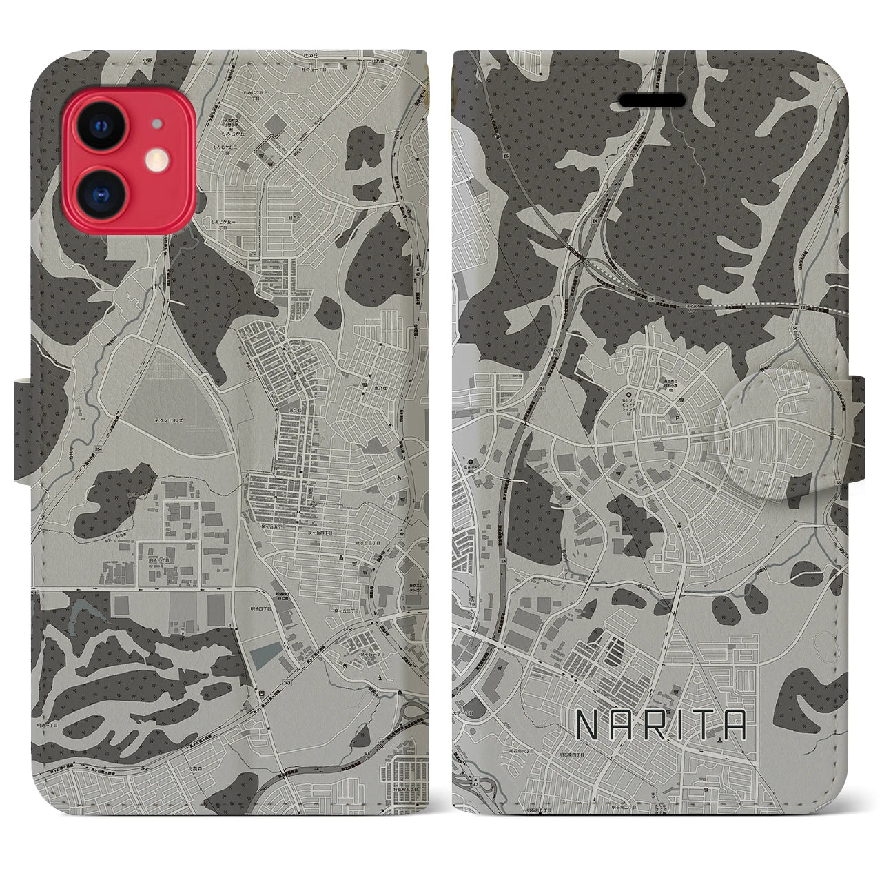 【成田(宮城県)】地図柄iPhoneケース(手帳タイプ)モノトーン・iPhone 11 用