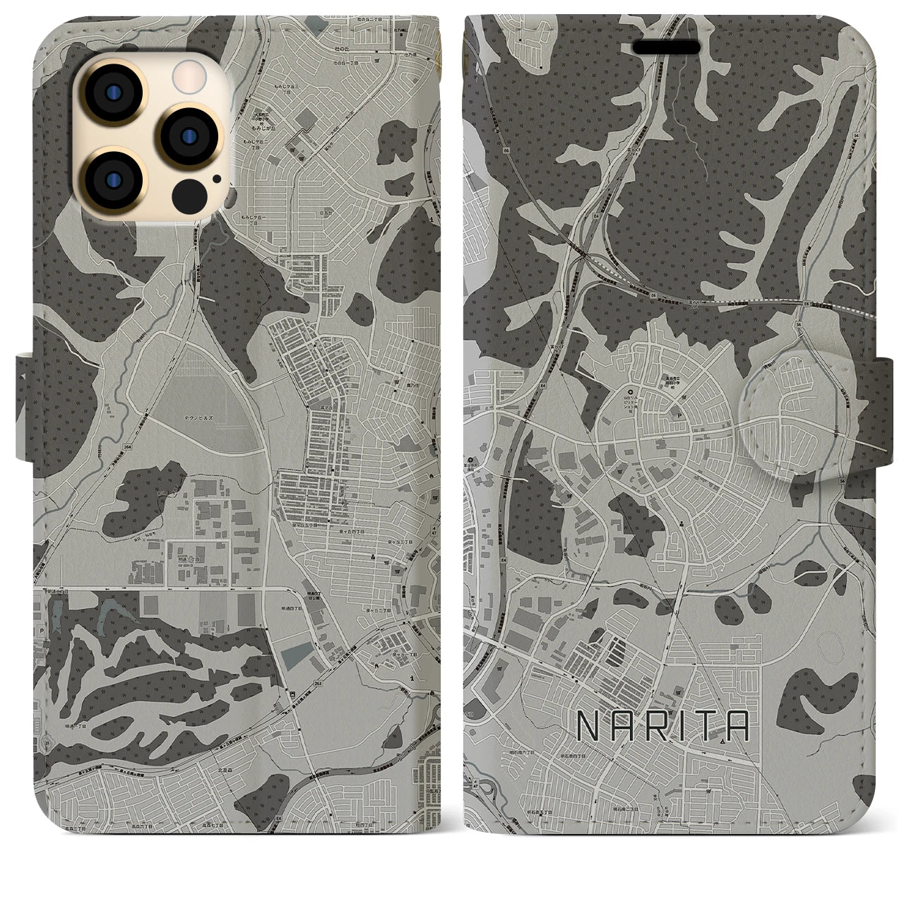 【成田(宮城県)】地図柄iPhoneケース(手帳タイプ)モノトーン・iPhone 12 Pro Max 用