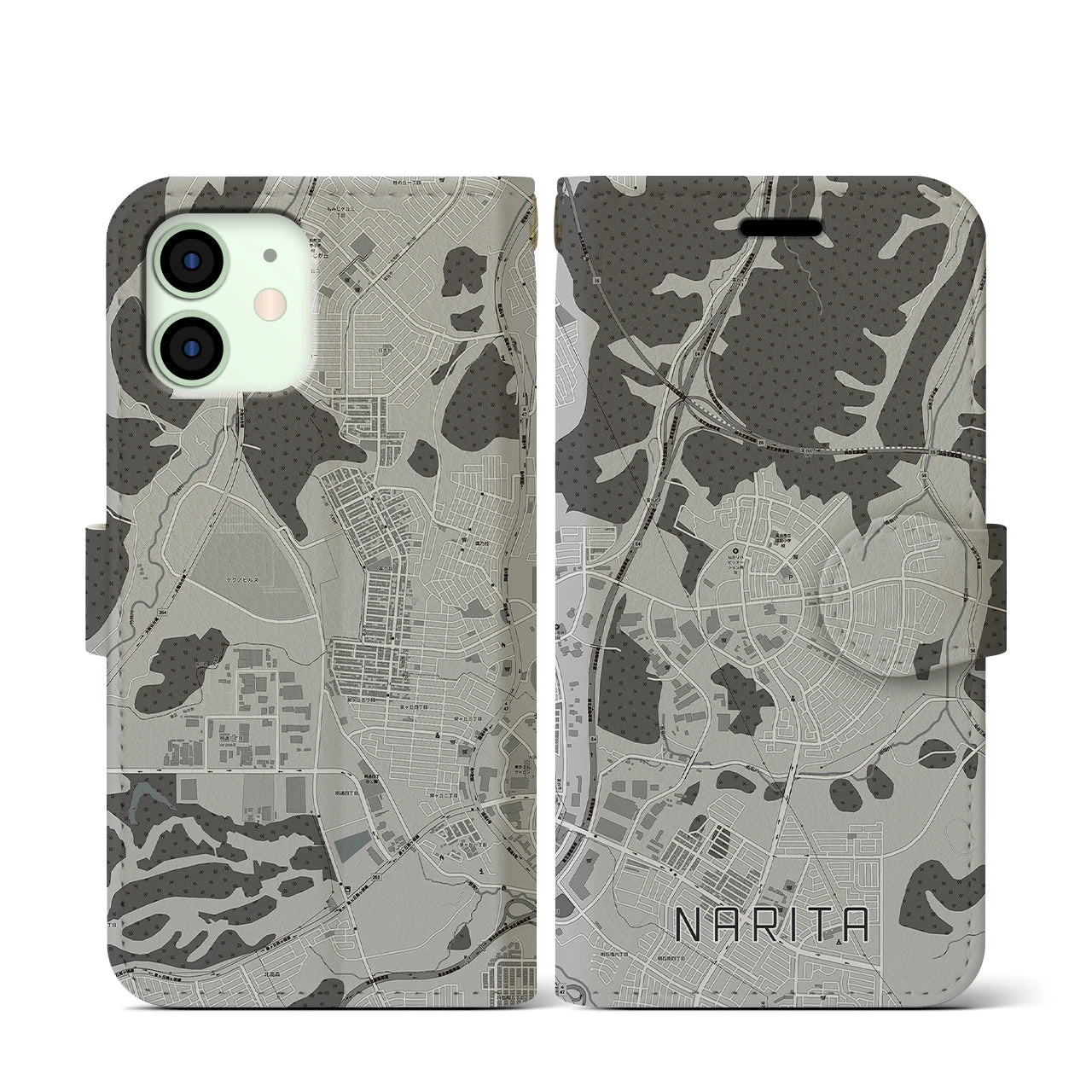 【成田(宮城県)】地図柄iPhoneケース(手帳タイプ)モノトーン・iPhone 12 mini 用