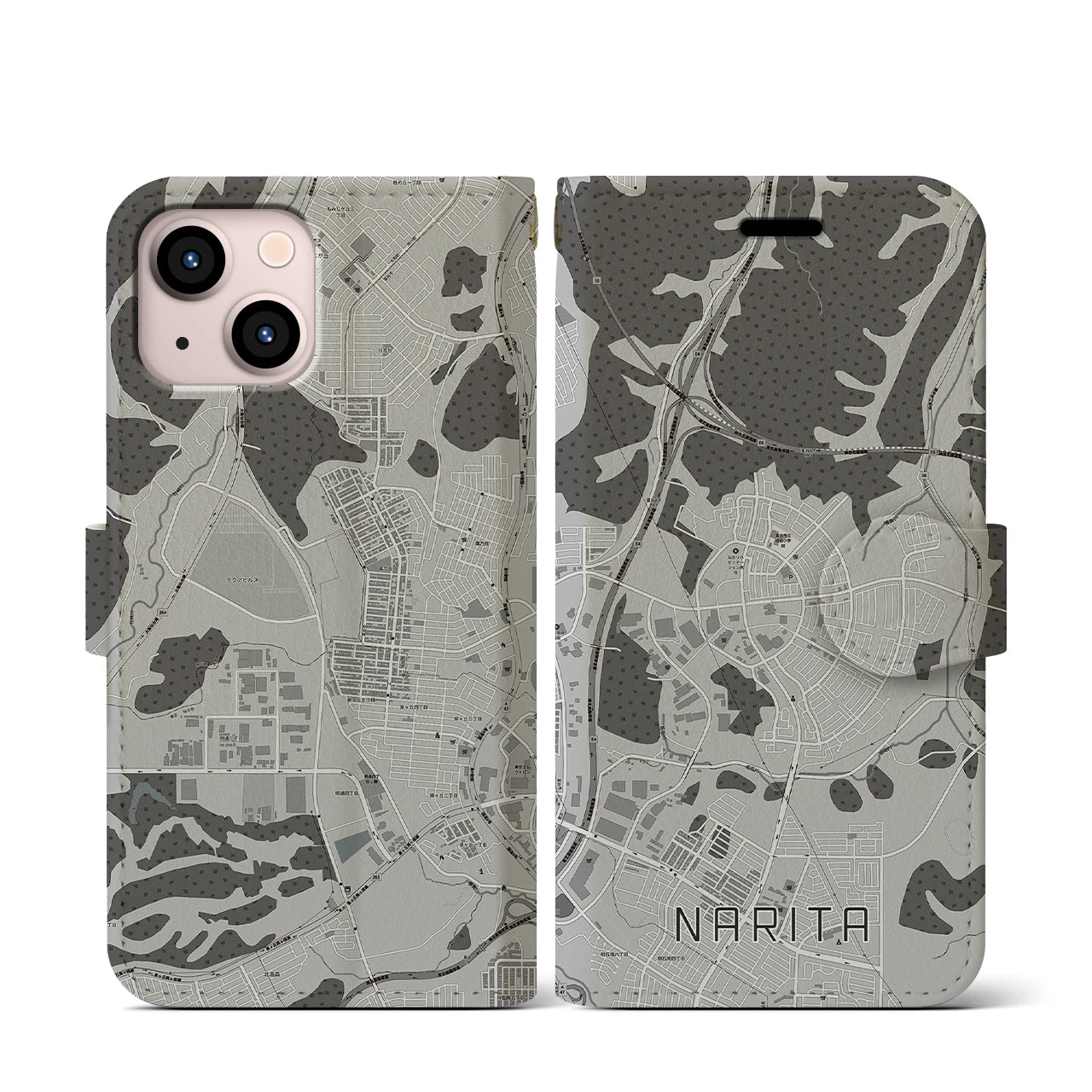 【成田(宮城県)】地図柄iPhoneケース(手帳タイプ)モノトーン・iPhone 13 mini 用