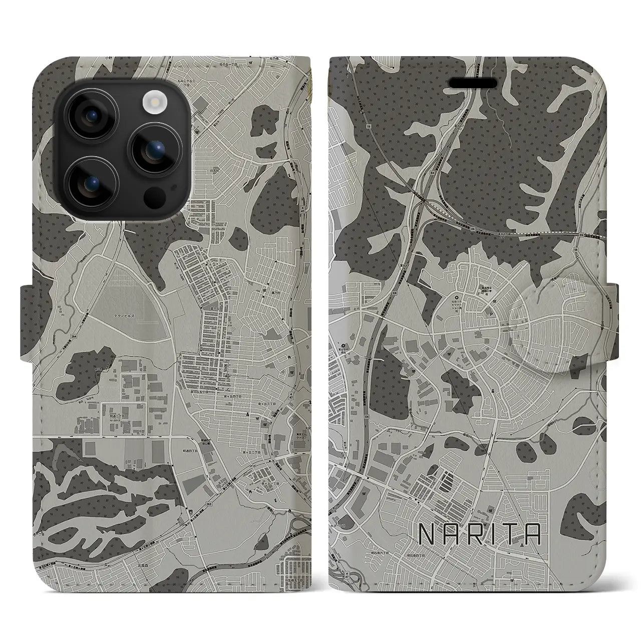 【成田(宮城県)】地図柄iPhoneケース(手帳タイプ)モノトーン・iPhone 16 用