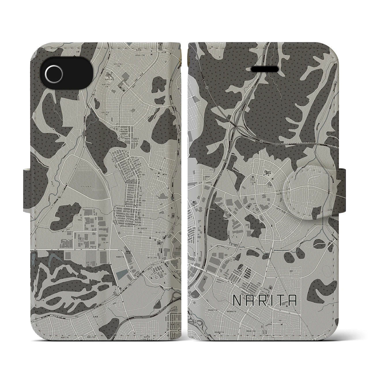 【成田(宮城県)】地図柄iPhoneケース(手帳タイプ)モノトーン・iPhone SE(第3 / 第2世代) / 8 / 7 / 6s / 6 用