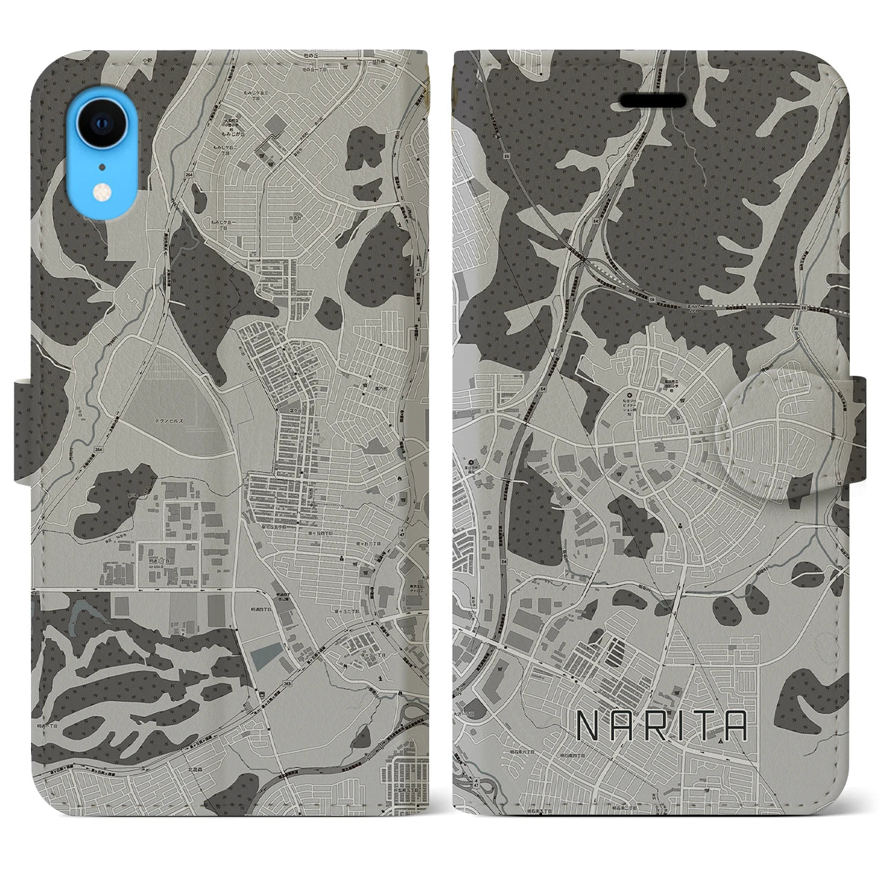 【成田(宮城県)】地図柄iPhoneケース(手帳タイプ)モノトーン・iPhone XR 用