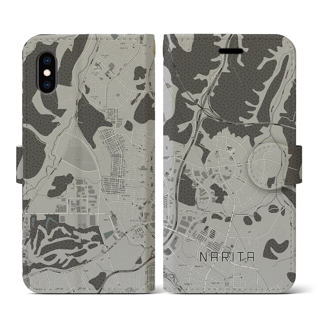 【成田(宮城県)】地図柄iPhoneケース(手帳タイプ)モノトーン・iPhone XS / X 用