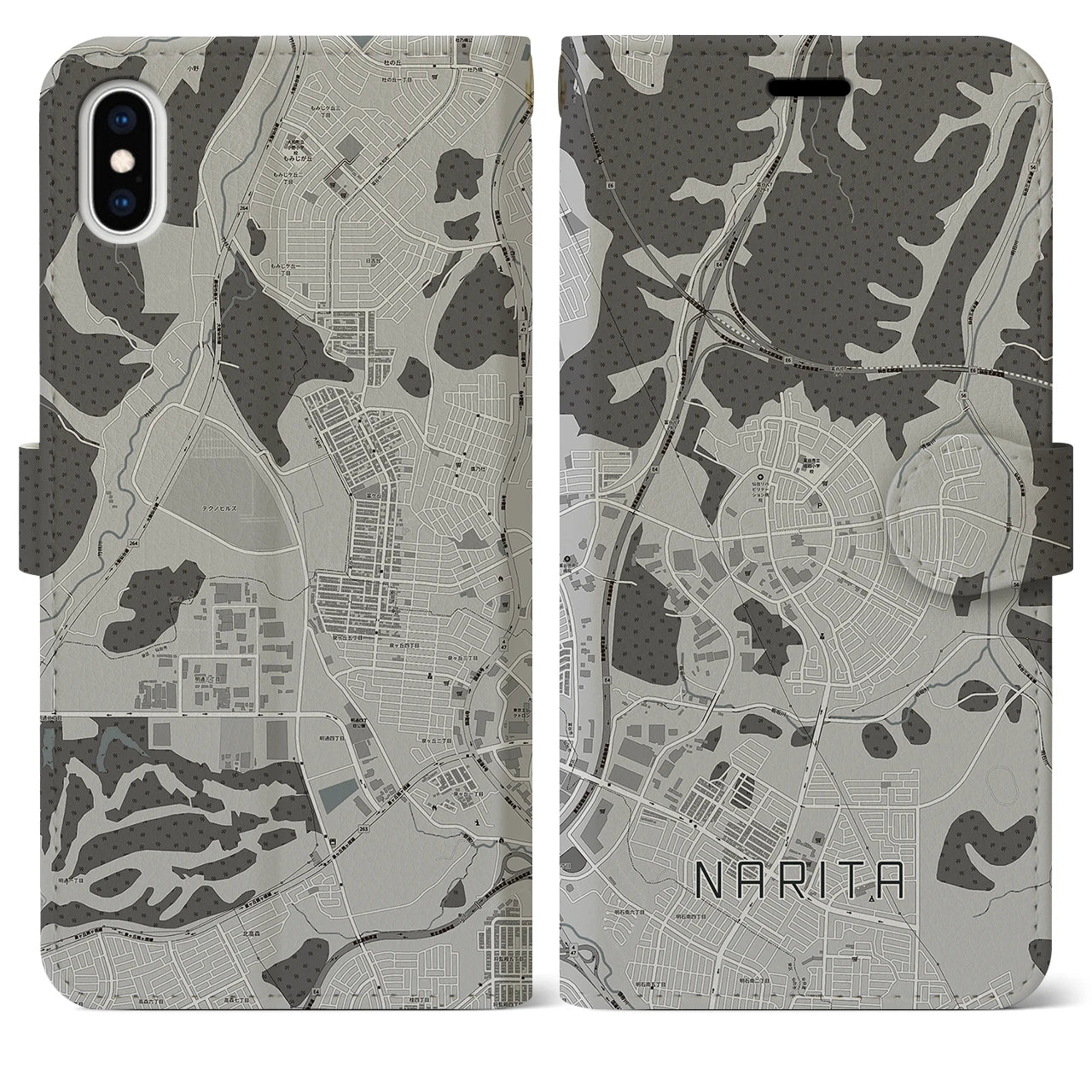 【成田(宮城県)】地図柄iPhoneケース(手帳タイプ)モノトーン・iPhone XS Max 用