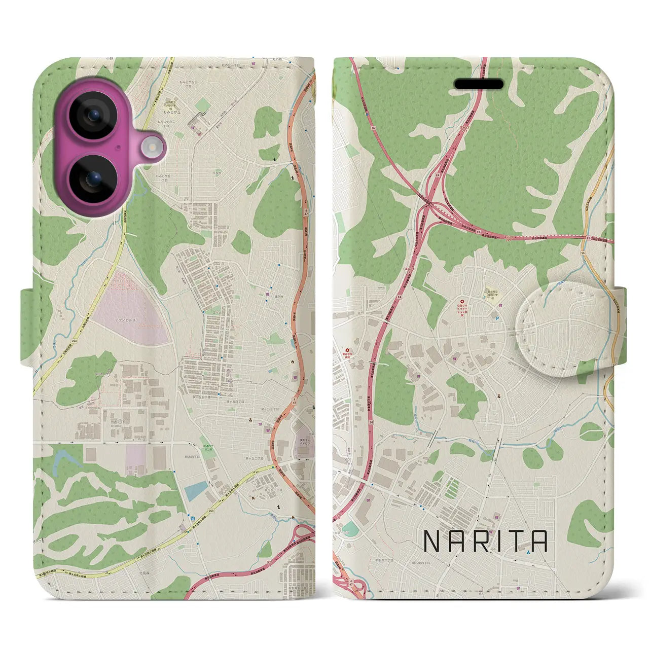 【成田(宮城県)】地図柄iPhoneケース(手帳タイプ)ナチュラル・iPhone 16 Pro 用