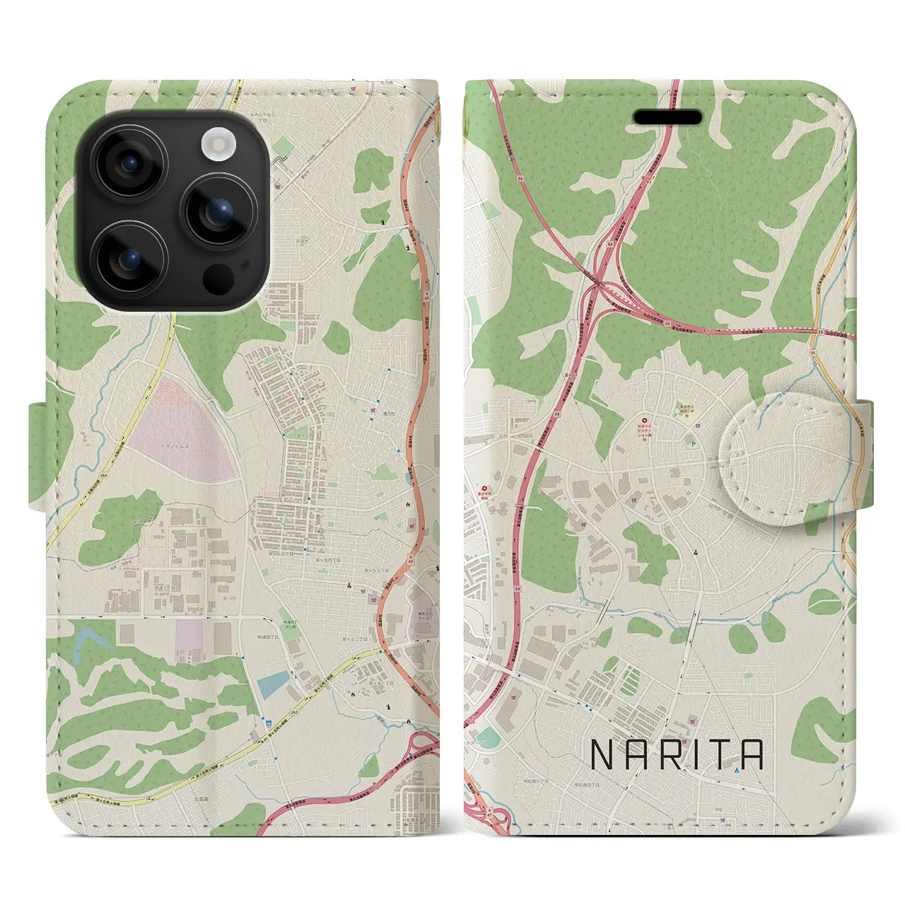 【成田(宮城県)】地図柄iPhoneケース(手帳タイプ)ナチュラル・iPhone 16 用