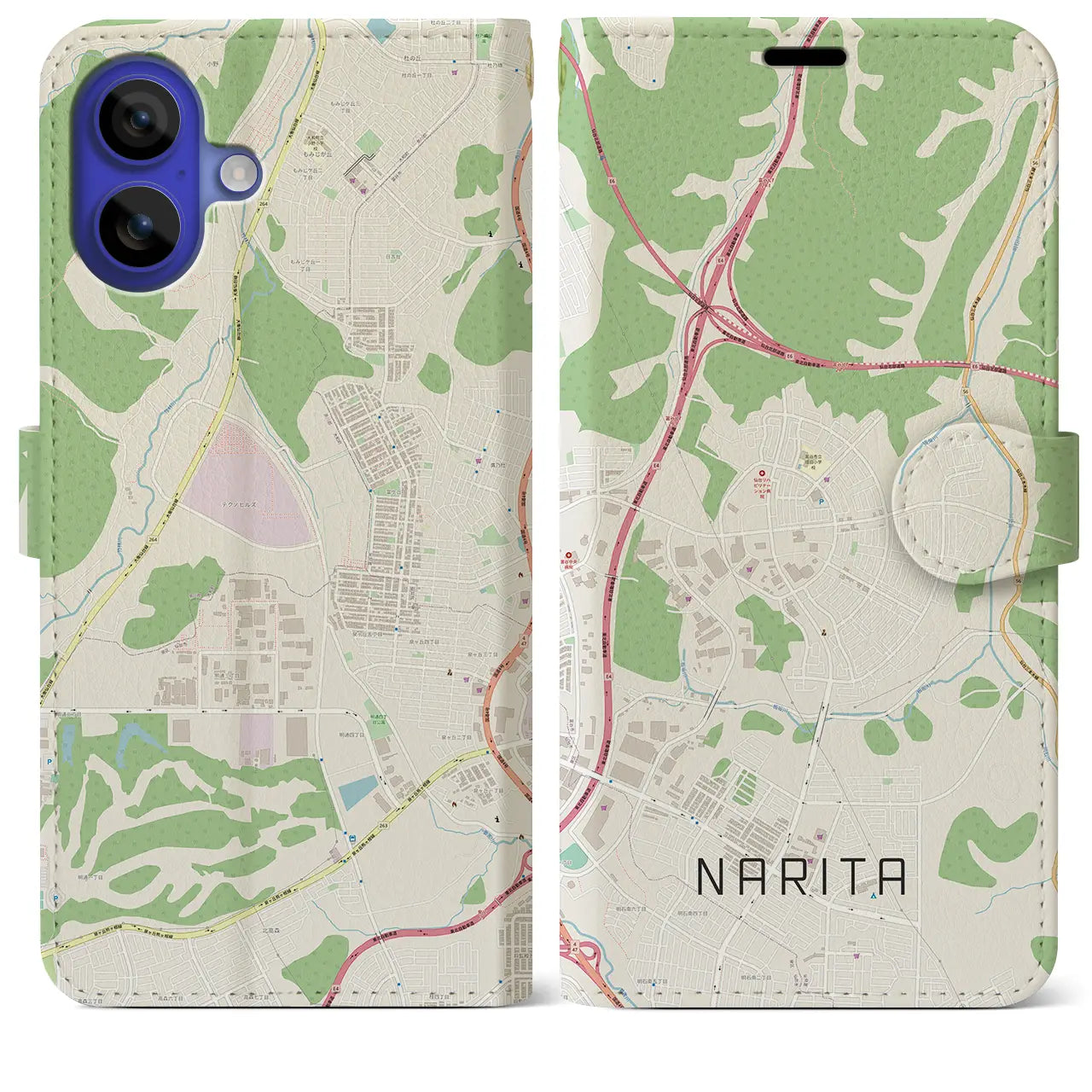 【成田(宮城県)】地図柄iPhoneケース(手帳タイプ)ナチュラル・iPhone 16 Pro Max 用