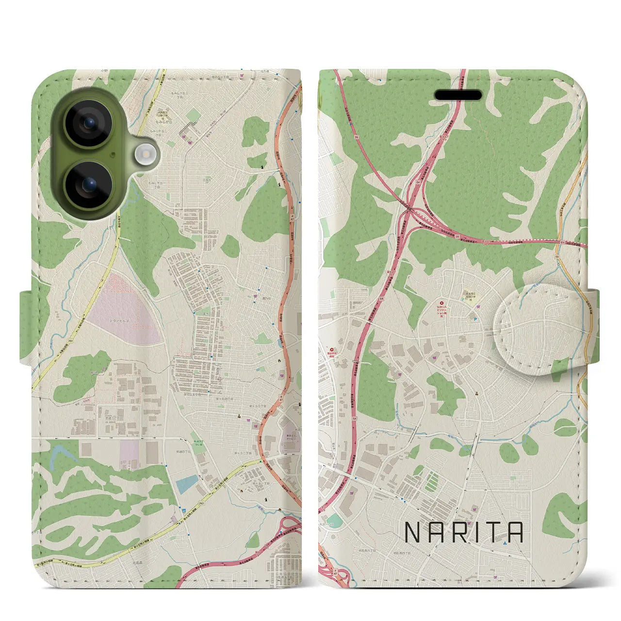 【成田(宮城県)】地図柄iPhoneケース(手帳タイプ)ナチュラル・iPhone 17 Pro Max 用