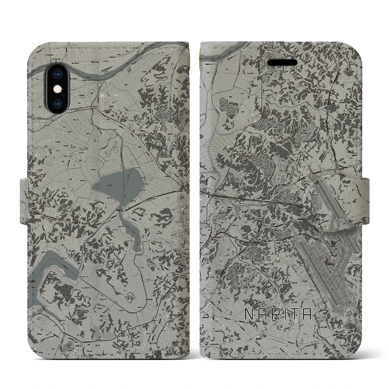 【成田(千葉県)】地図柄iPhoneケース(手帳タイプ)モノトーン・iPhone XS / X 用