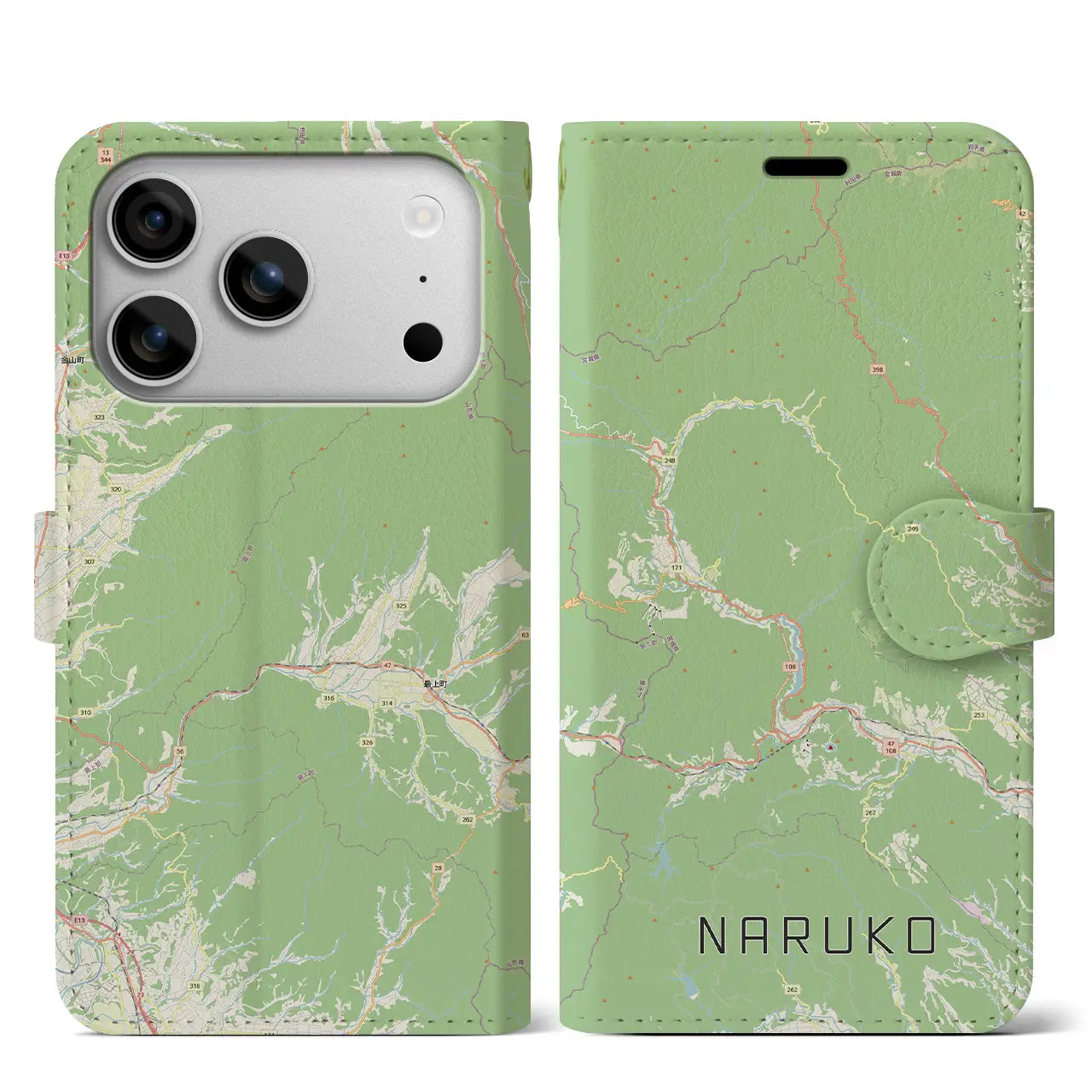 【鳴子(宮城県)】地図柄iPhoneケース(手帳タイプ)モノトーン・iPhone 17 Pro Max 用