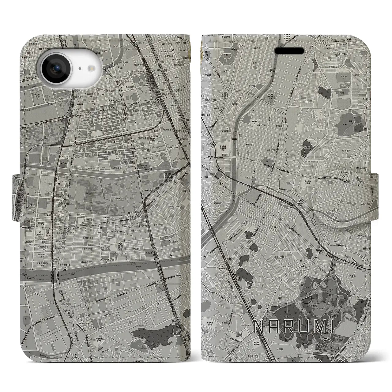 【鳴海(愛知県)】地図柄iPhoneケース(手帳タイプ)