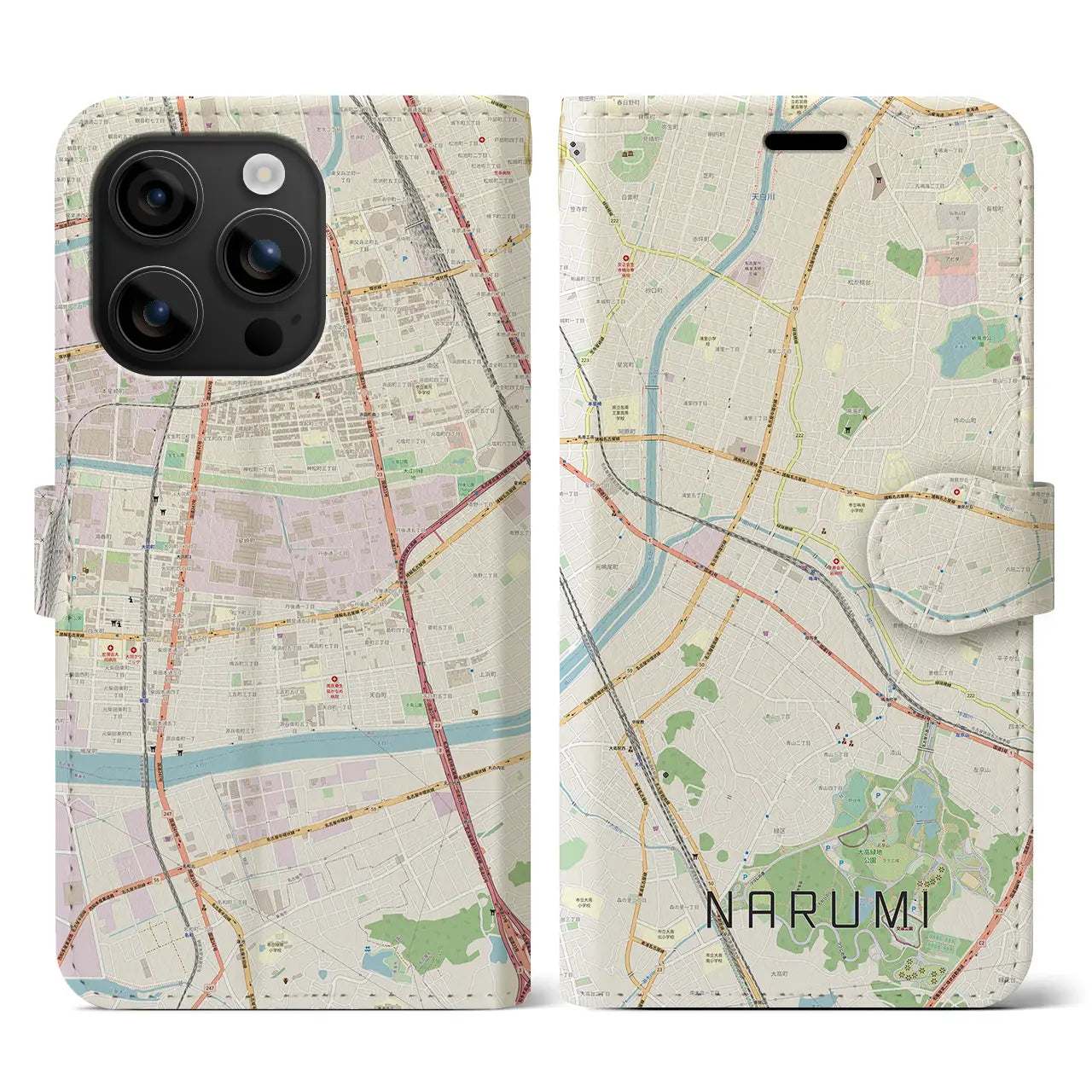 【鳴海(愛知県)】地図柄iPhoneケース(手帳タイプ)ナチュラル・iPhone 16 用