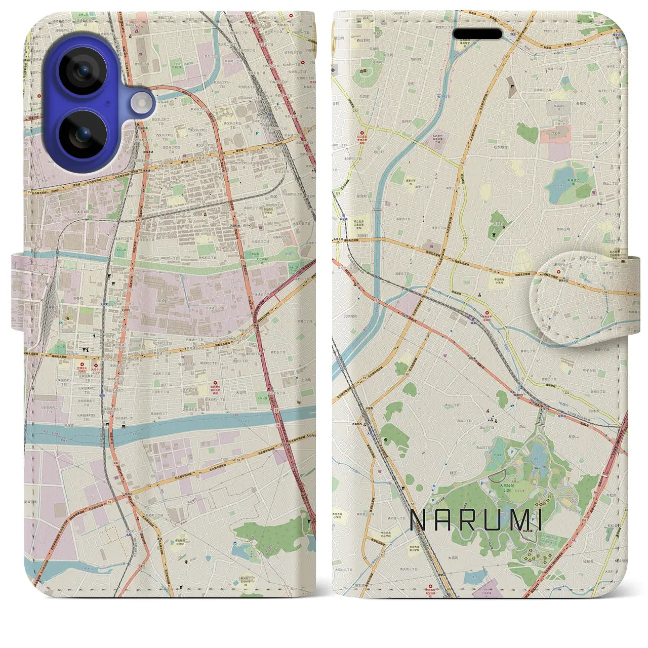 【鳴海(愛知県)】地図柄iPhoneケース(手帳タイプ)ナチュラル・iPhone 16 Pro Max 用