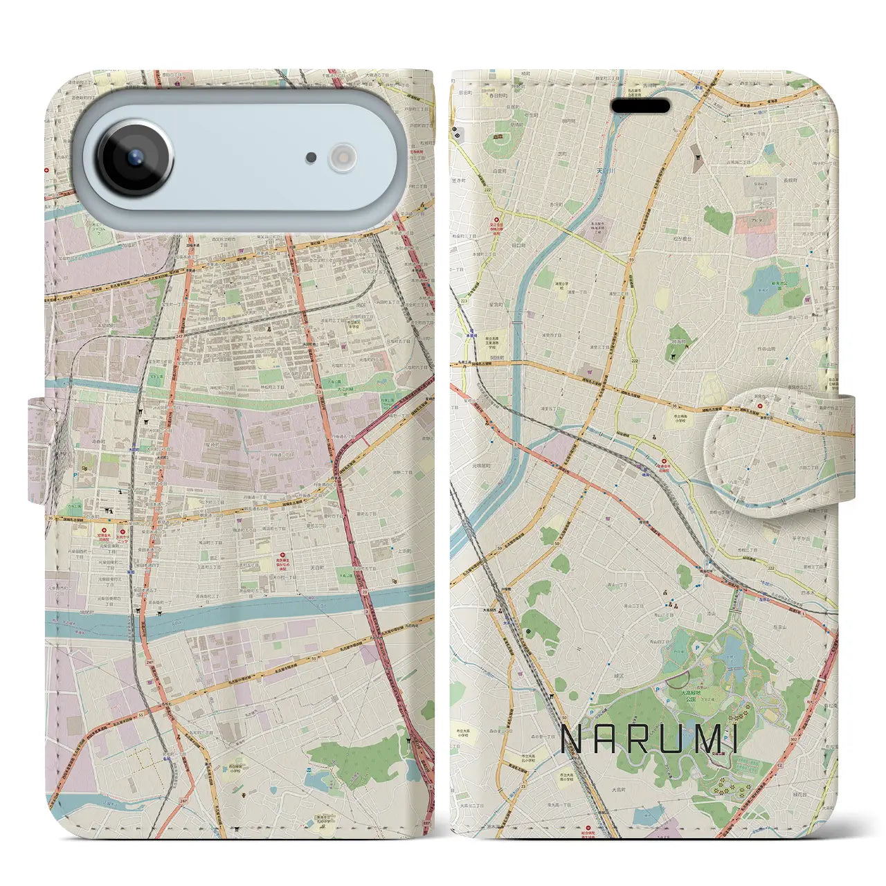 【鳴海(愛知県)】地図柄iPhoneケース(手帳タイプ)モノトーン・iPhone 17 Pro Max 用