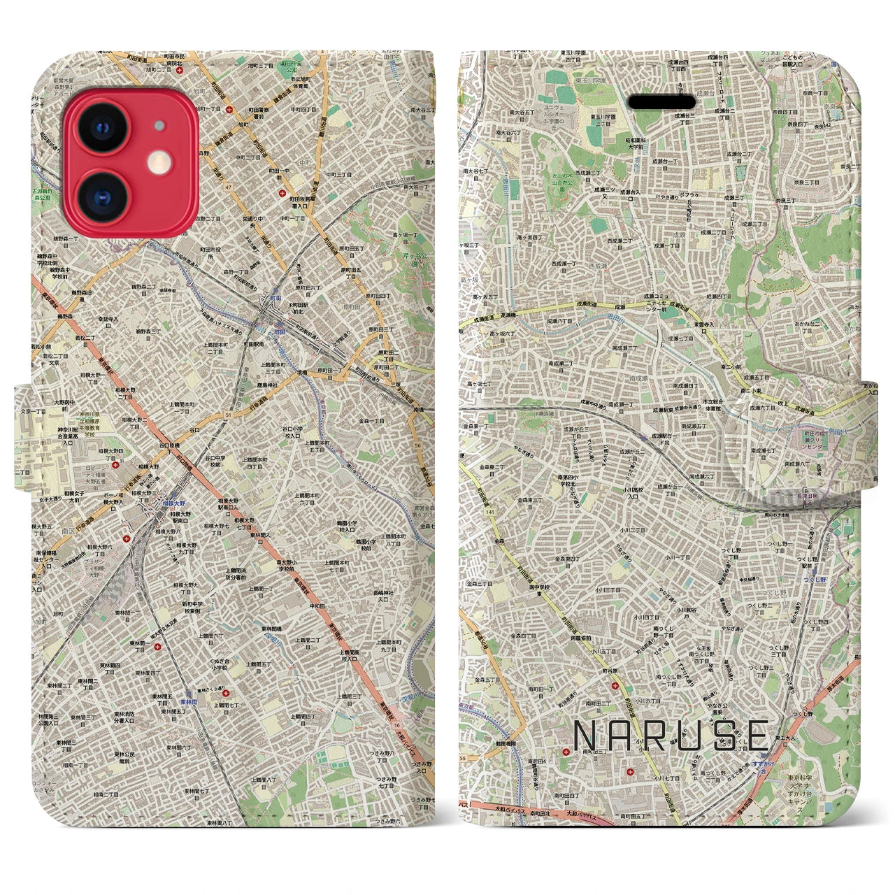 【成瀬(東京都)】地図柄iPhoneケース(手帳タイプ)