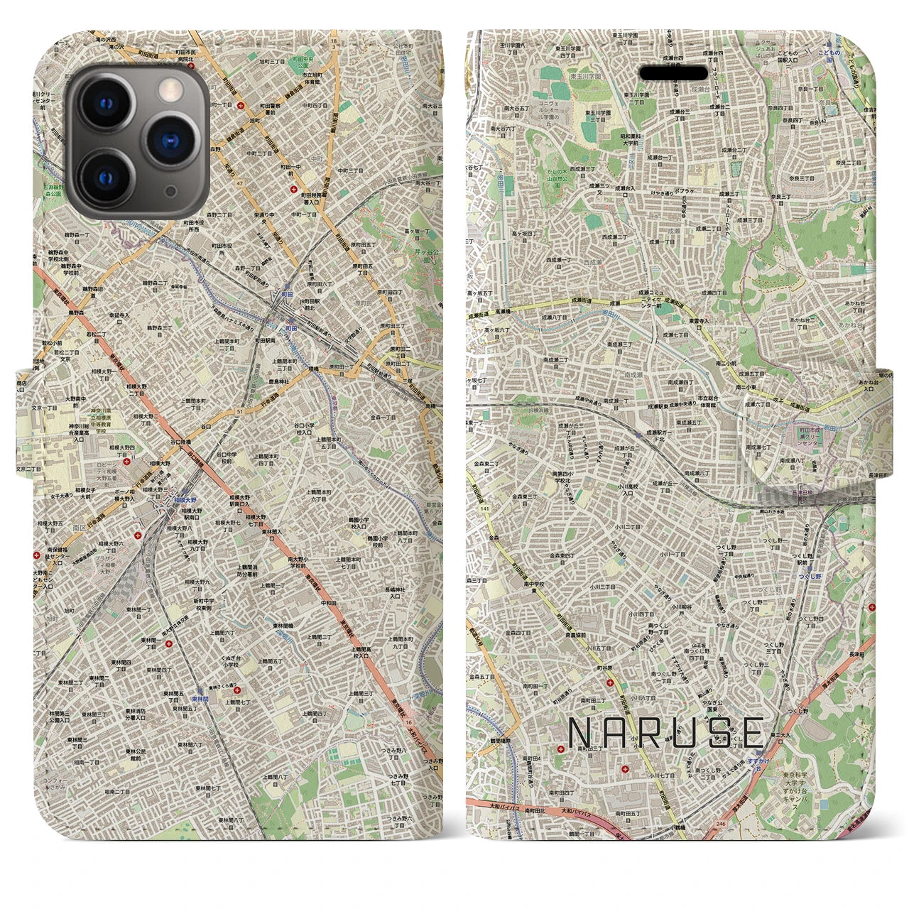 【成瀬(東京都)】地図柄iPhoneケース(手帳タイプ)