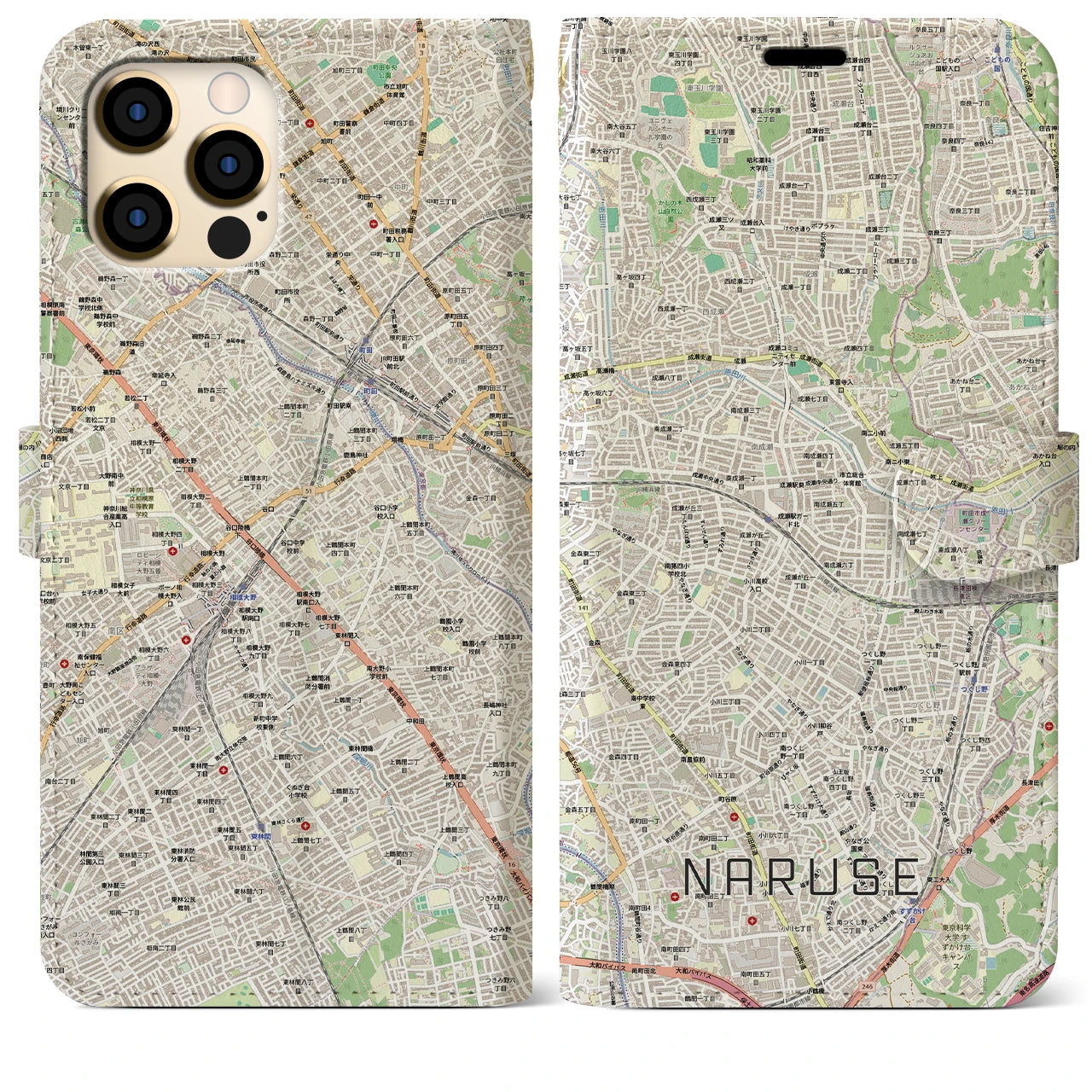 【成瀬(東京都)】地図柄iPhoneケース(手帳タイプ)