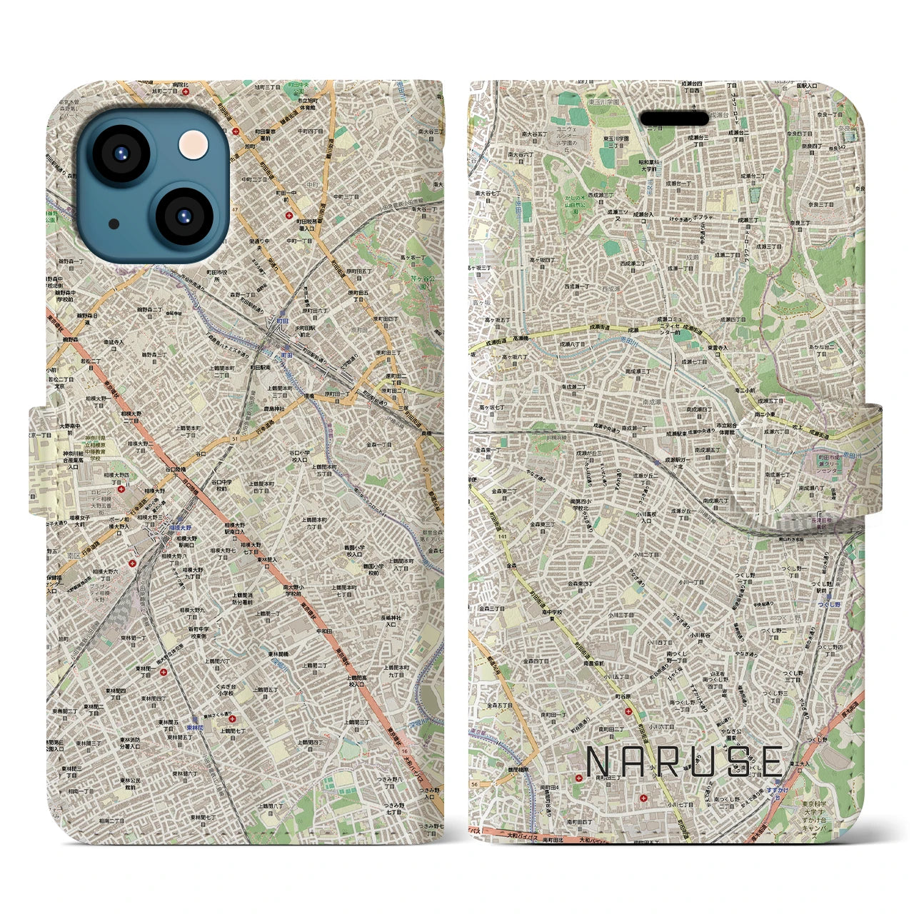 【成瀬(東京都)】地図柄iPhoneケース(手帳タイプ)