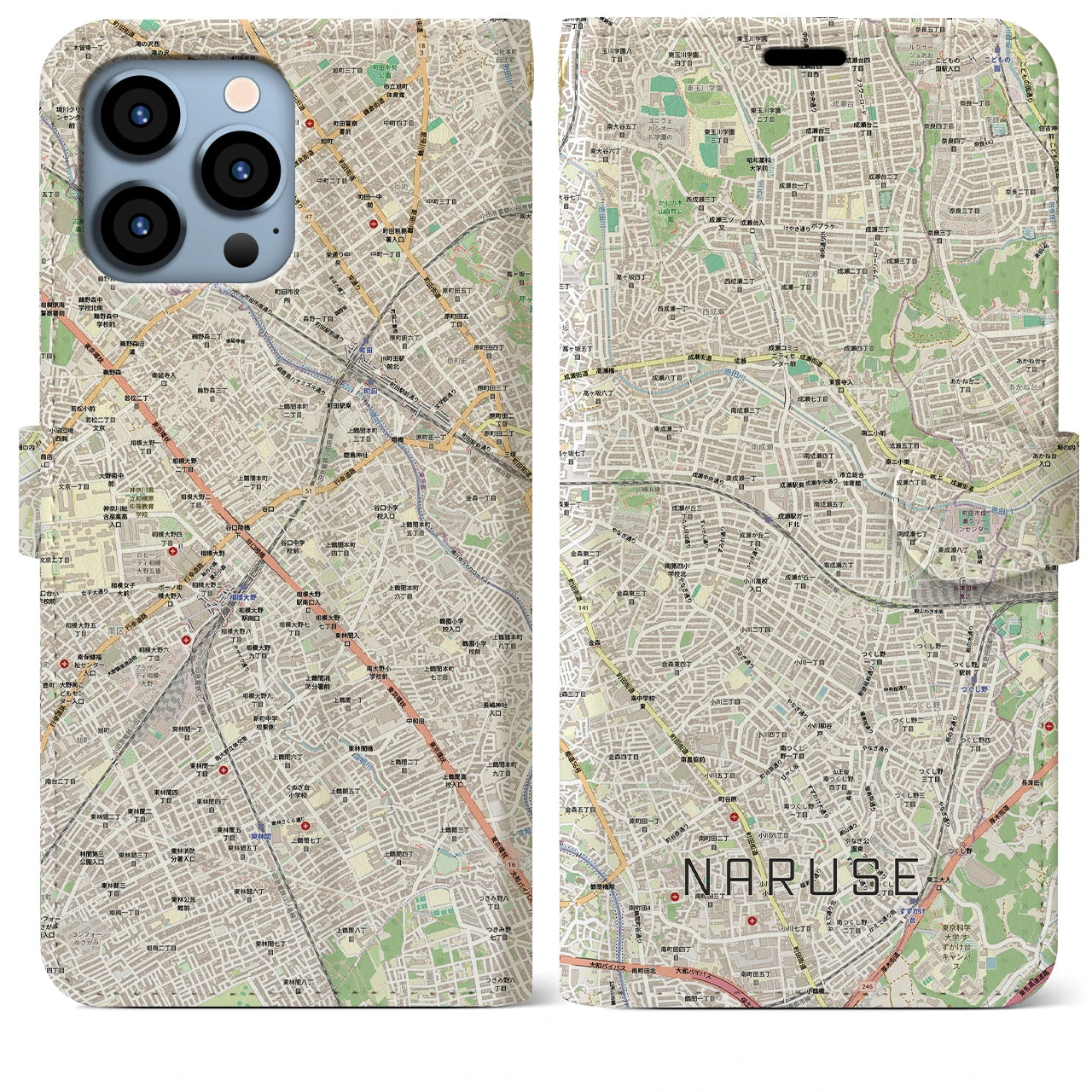 【成瀬(東京都)】地図柄iPhoneケース(手帳タイプ)